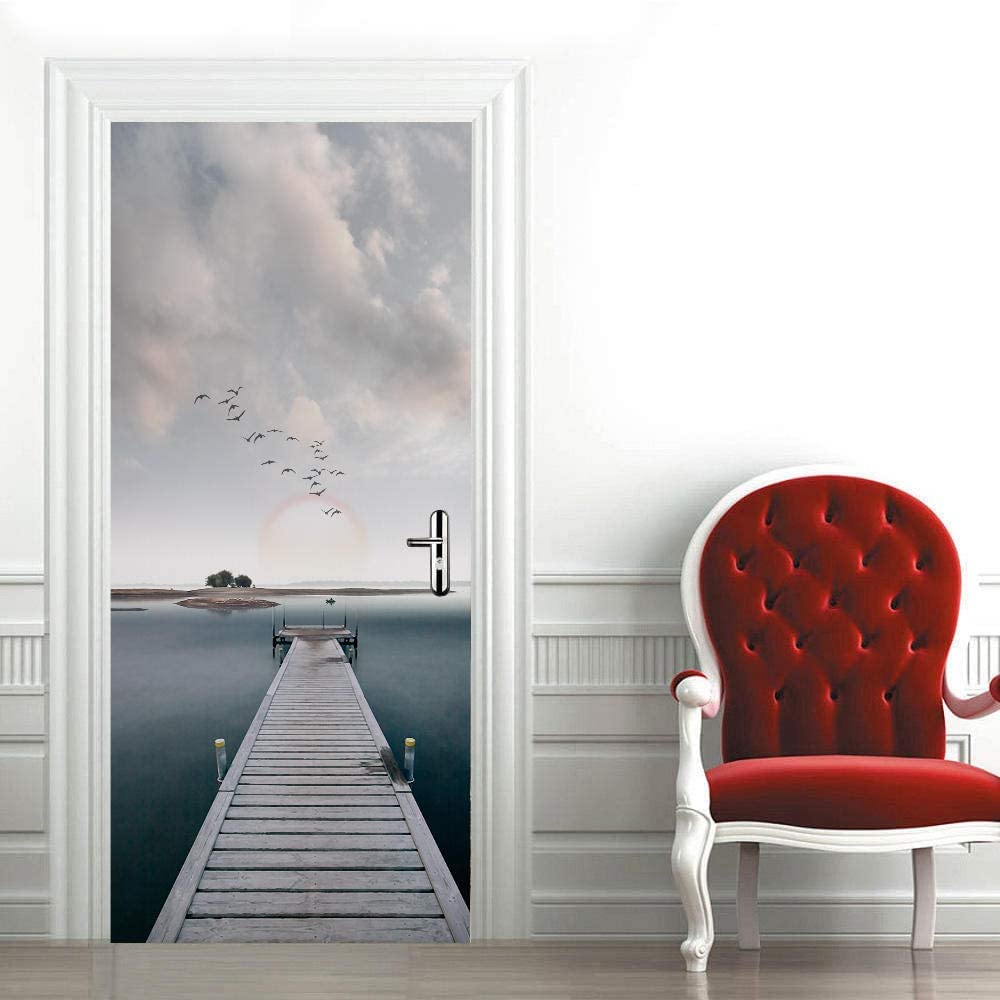 Adhésif Porte 3d Oxiang 3D Stickers Porte Feuille Rouge Auto-AdhéSif Mural DéCoration De La Maison Sticker Mural Art Autocollant Chambre Salon Affiche Amovible -95x215cm Stickers 3d Pour Mur Intérieur