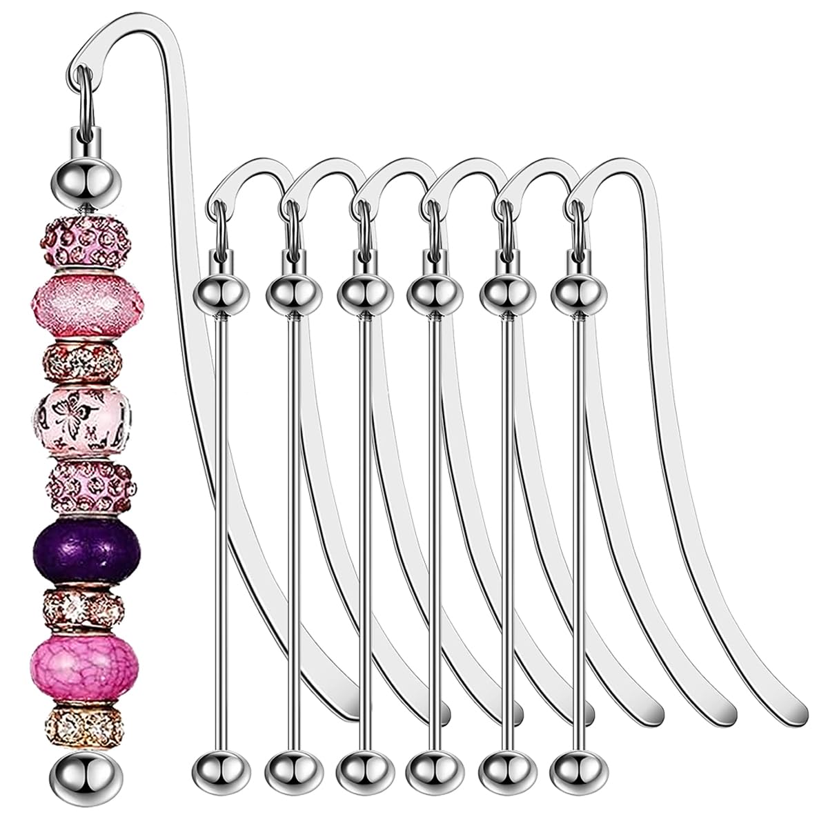 6Pcs Beadable Bookmarks DIY Metal Blank Beaded Bar, Beading Bookmark Bars Bulk for Beads for Book Lovers Student Teacher Office Supplies Craft Jewelry