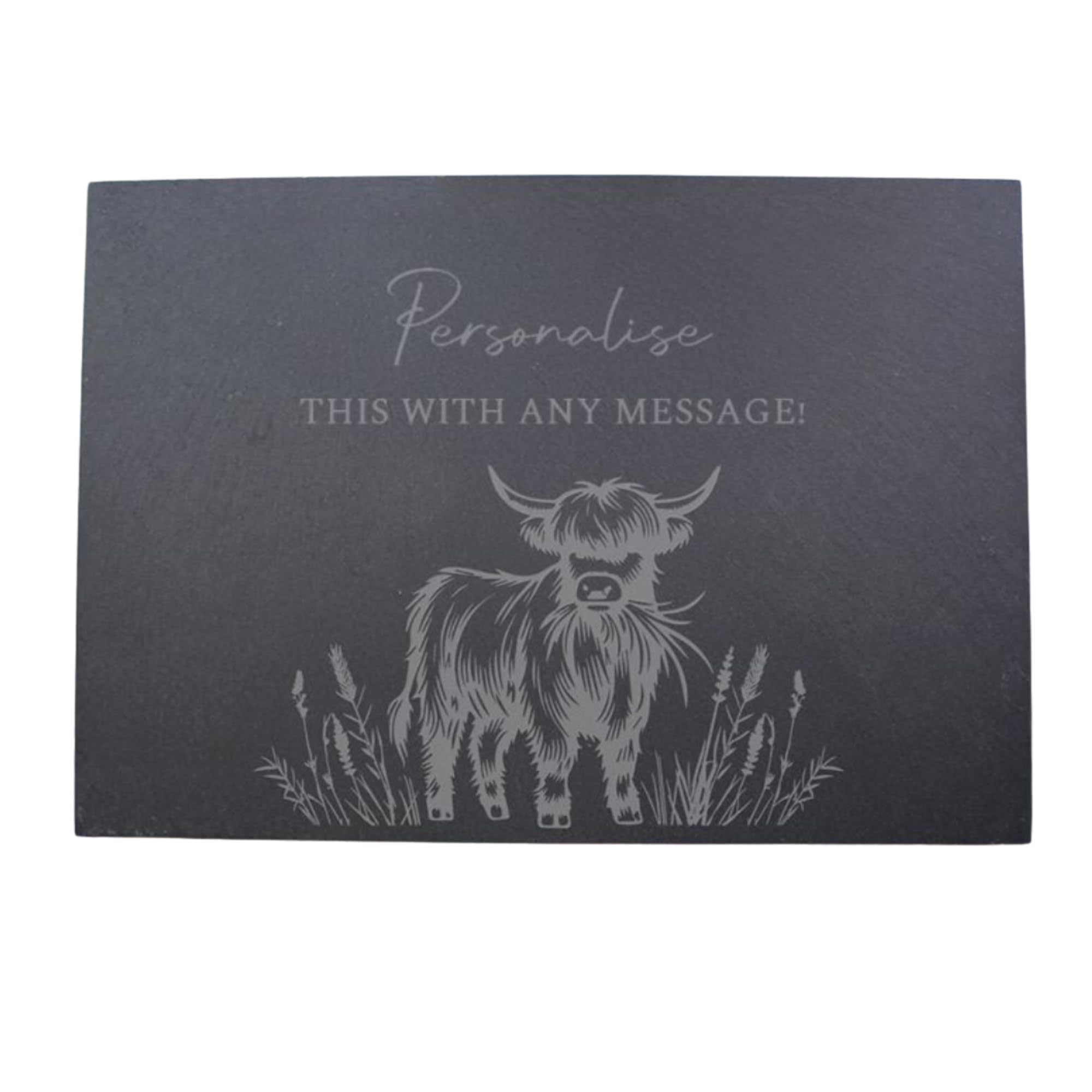Caleli Gifts Grey Personalised Placemat. Highland Cow Slate Placemat