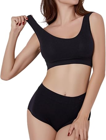 Women Sexy Everyday Bras Sport Vest Tops Panties Set Wireless Underwear Suit Soft Padded Bras Set Bralette Lingerie