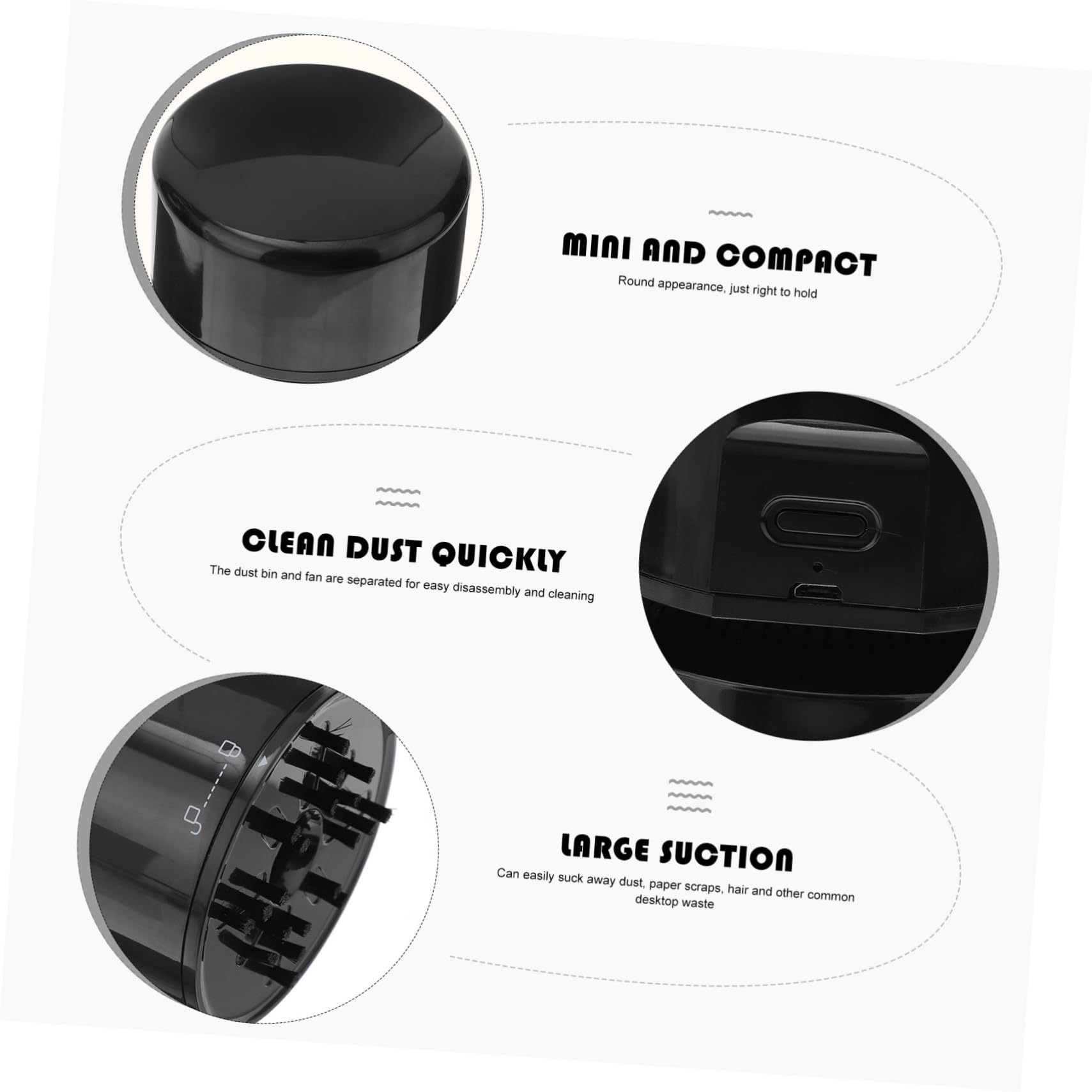 Mini Aspirateur de Bureau USB Noir en Plastique, Compact