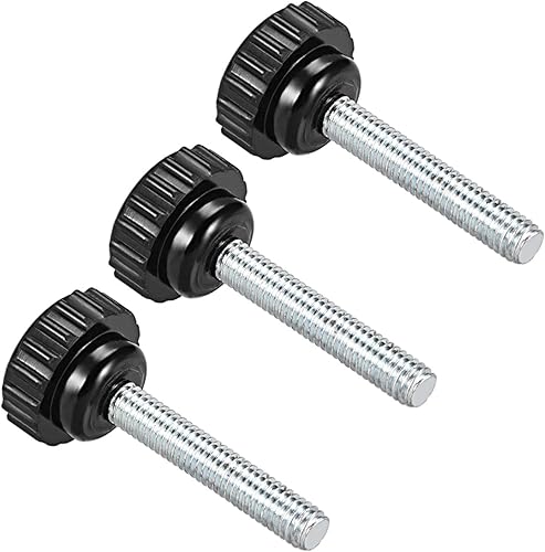 Perillas de sujeción moleteadas, rosca macho M6 x 1.575 in, cabeza de 0.827 in, pomos de plástico termoestable para tornillo de pulgar negro