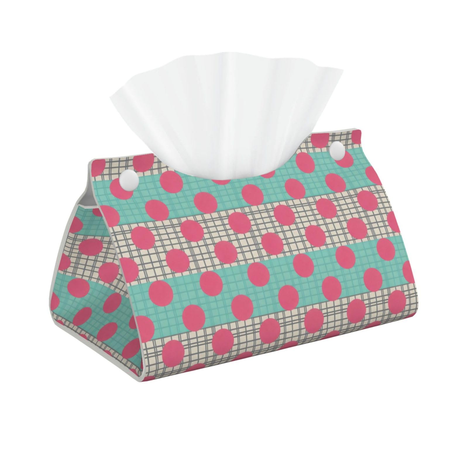 Plaid Dot Stripe Long Leather Tissue Box Cover-Waterproof PU Leather Tissue Holder for Bathroom, Decorative Rectangular Tissue Case