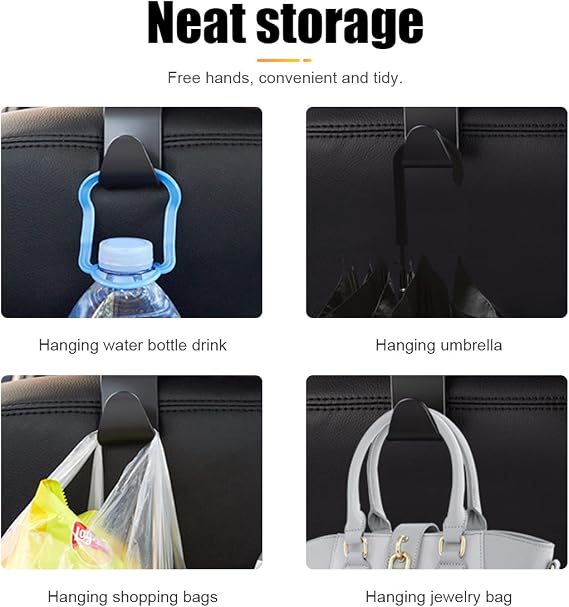 Moly Magnolia Bling Car Seat Headrest Hooks, 4PCS Handcrafted Rhinestones Seat Hanger Organizer for Handbag Purse Scarf, Universal for Cars, Auto Interior Accessories for Women Men (Black)