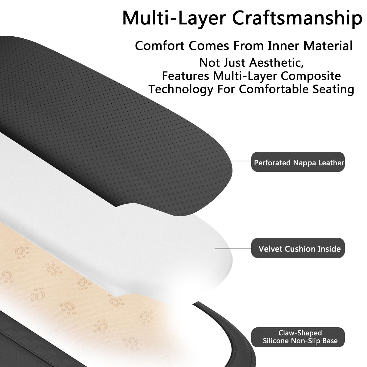 TOPABYTE Cuscino Sedile Auto Pelle Nappa, Cuscino Ergonomico per Sedile Auto in Memory Foam, Cuscinetti Coprisedile Universale Ideale per Auto, Ufficio, Sedia a Rotelle, Nero, 2 Pezzi