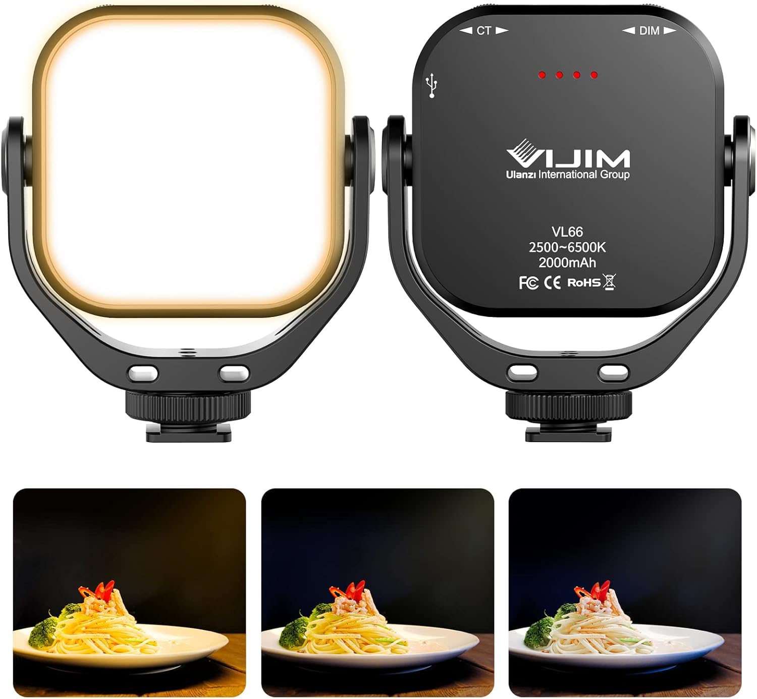 ULANZI VL66 LED Video Lights - LED Light for Portable Camera Photography Light with Claw 2000mAh Rechargeable CRI 95+ 2500-6500K Dimmable