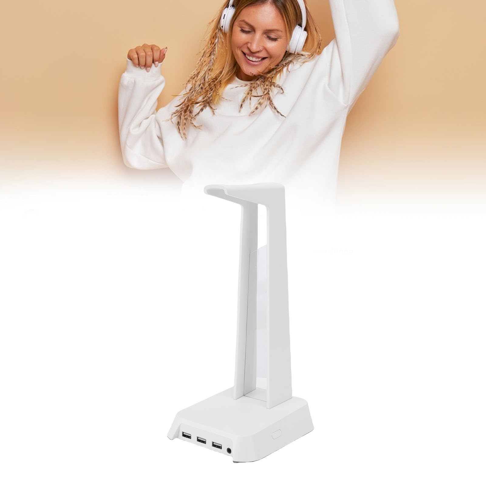 Cryfokt Stable Headset Holder Stand with RGB Light (WHITE) | Materiale ABS, connettività USB, design moderno, migliora la configurazione , si adatta a vari di cuffie