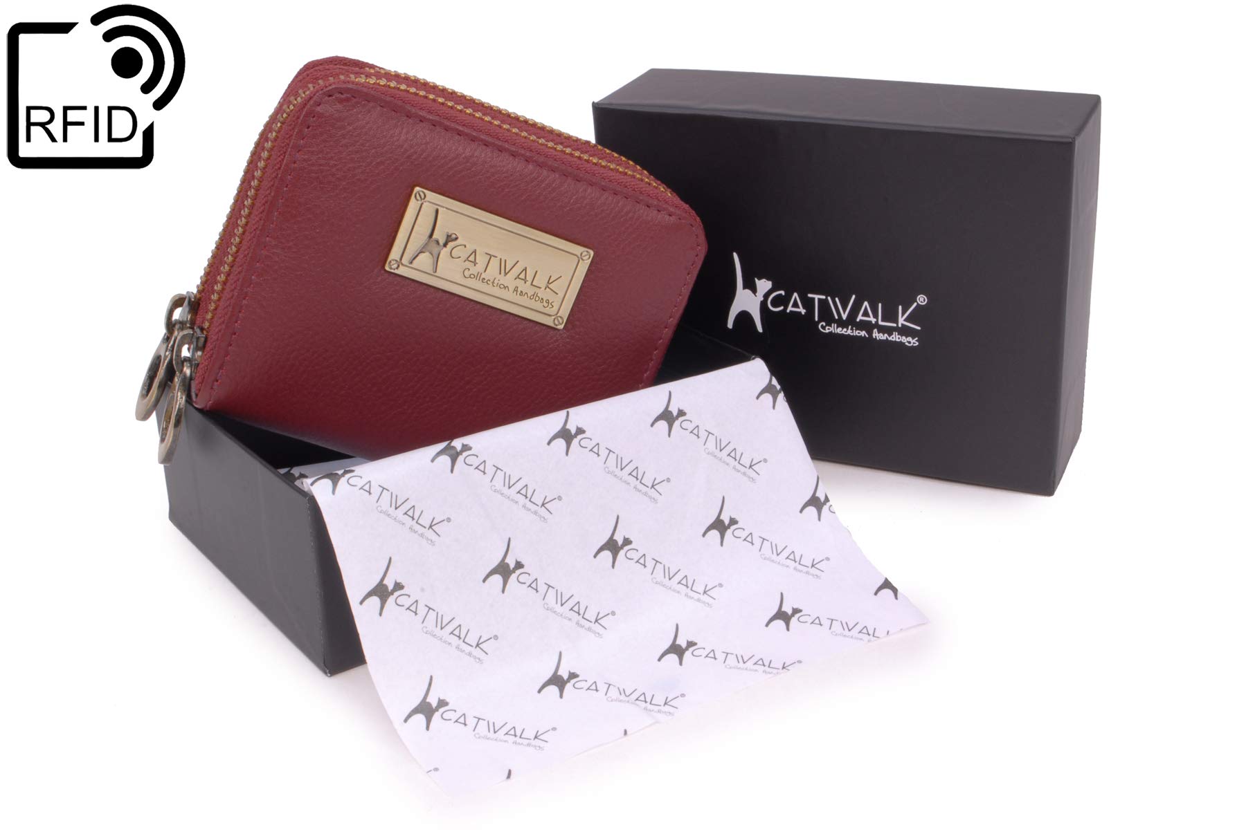 Catwalk Collection Handbags - Portafoglio Pelle - Porta Carte Donna - Borsellino - Protezione RFID - Piccolo/Medio - Isla - Rosso