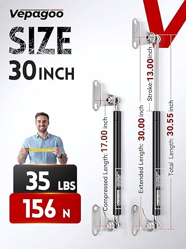 Miniatura 2 de Vepagoo Resorte de amortiguador de gas de 30 pulgadas, 35 lb155 N para cubierta de cama de caravana, cubierta de cama de barco, tapas de puerta,