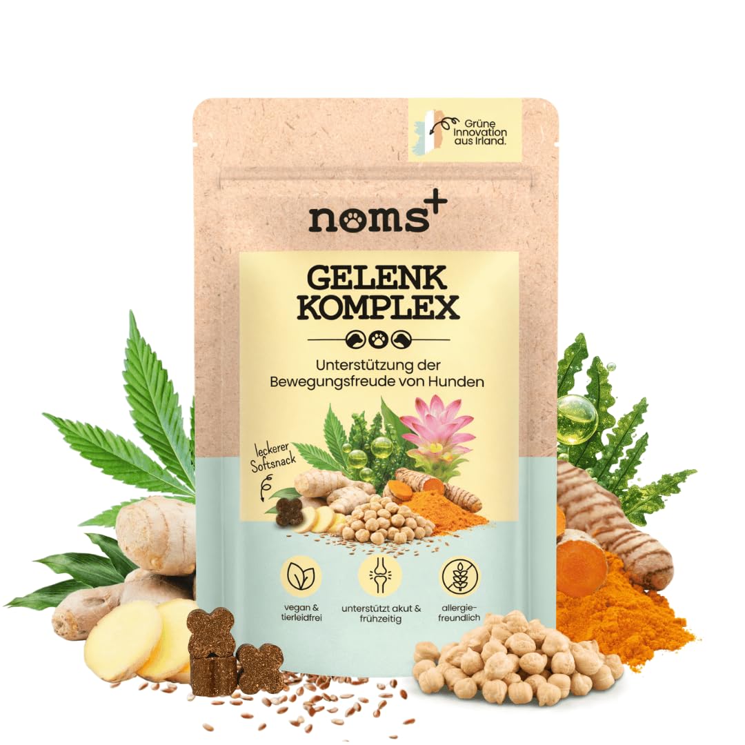 noms+ hochkonzentrierte Gelenk-Tabletten für Hunde mit Komplex aus MSM, Glucosamin, Hyaluronsäure, Omega-3 & Probiotika - 100 allergenarme Soft-Snacks für Senioren & aktive Hunde – 200 g