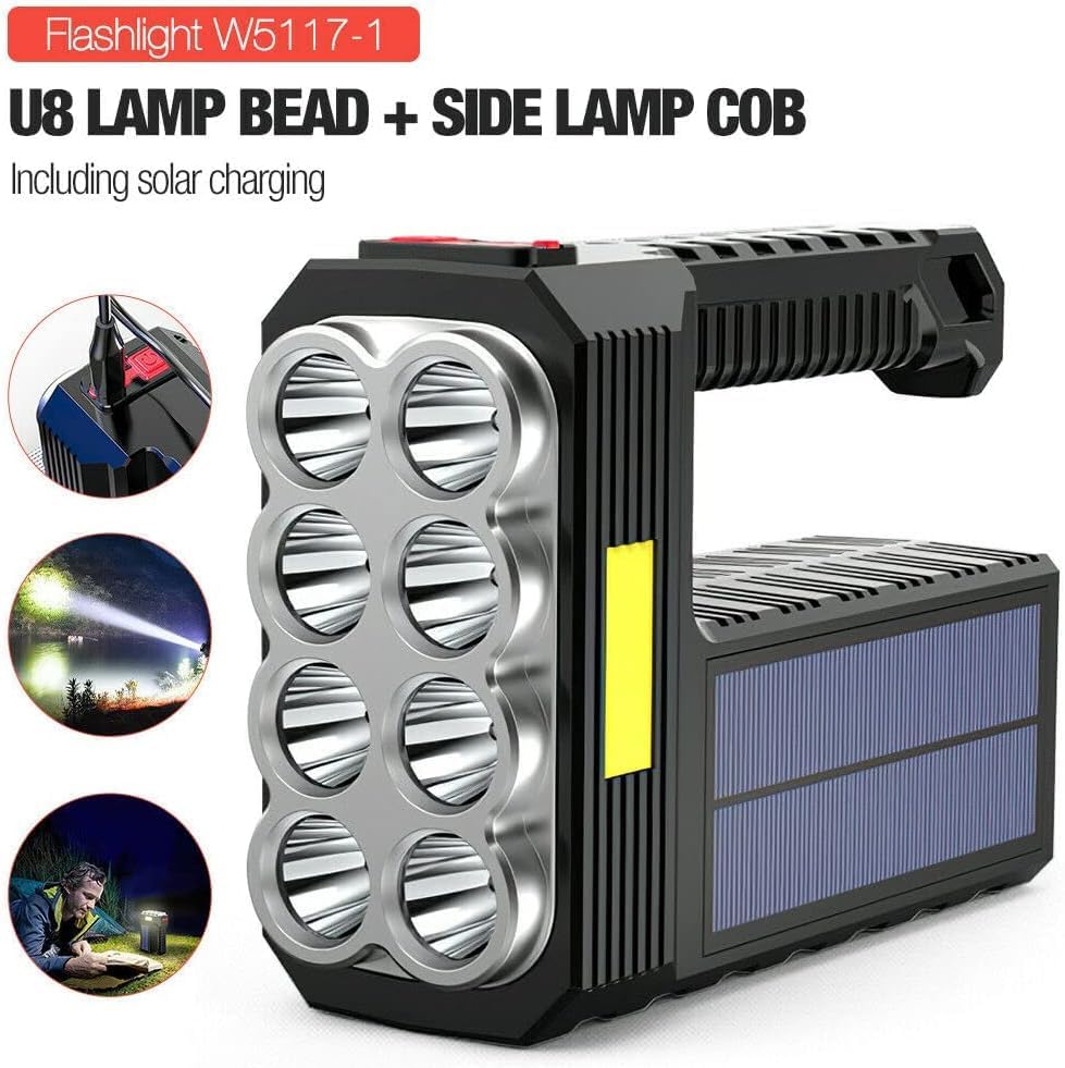 Miniatura 2 de Solar LED reflector proyector USB recargable mano antorcha luz camping lámpara (negro)