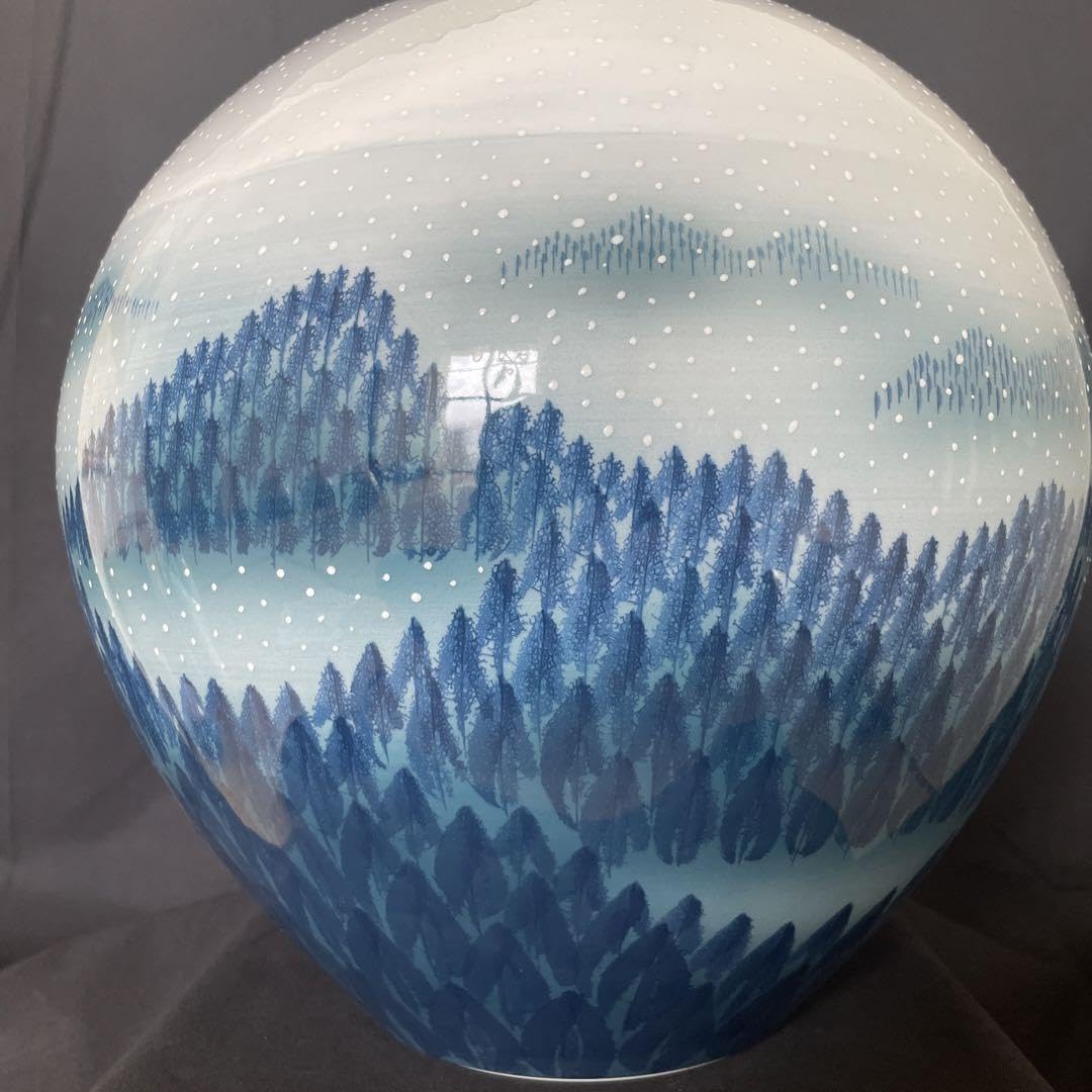藤井朱明 壺 飾り壺 花器 日展人気作家 花瓶 有田焼 特大雪景色 Amazon.co.jp: 藤井朱明 花瓶 日展人気作家 特大雪景色 有田焼 人間