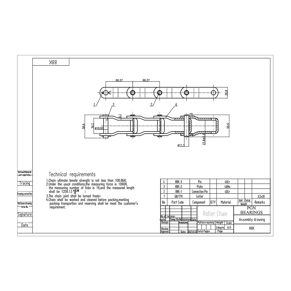 PGN 88K Pintle Chain x 10 Feet + 2 Connecting Links