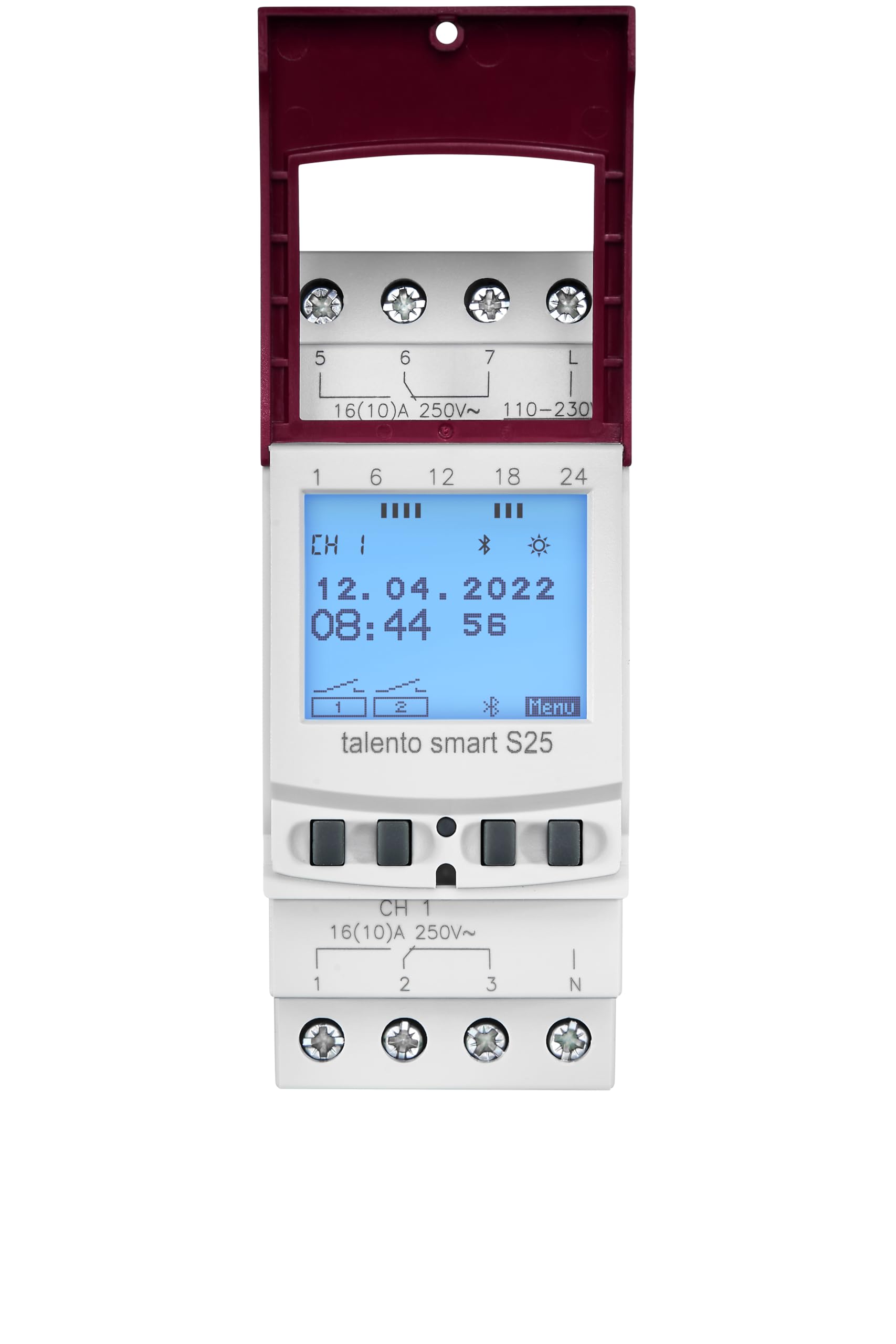 43.04.0001.1 talento smart S25 Digitale System-Astro-Zeitschaltuhr | erweiterbar auf 8 Kanäle (CE2), LAN-Erweiterung möglich, Hutschiene, Bluetooth/App, 2 Kanäle, Astro-/Wochen-/Jahresprogramm