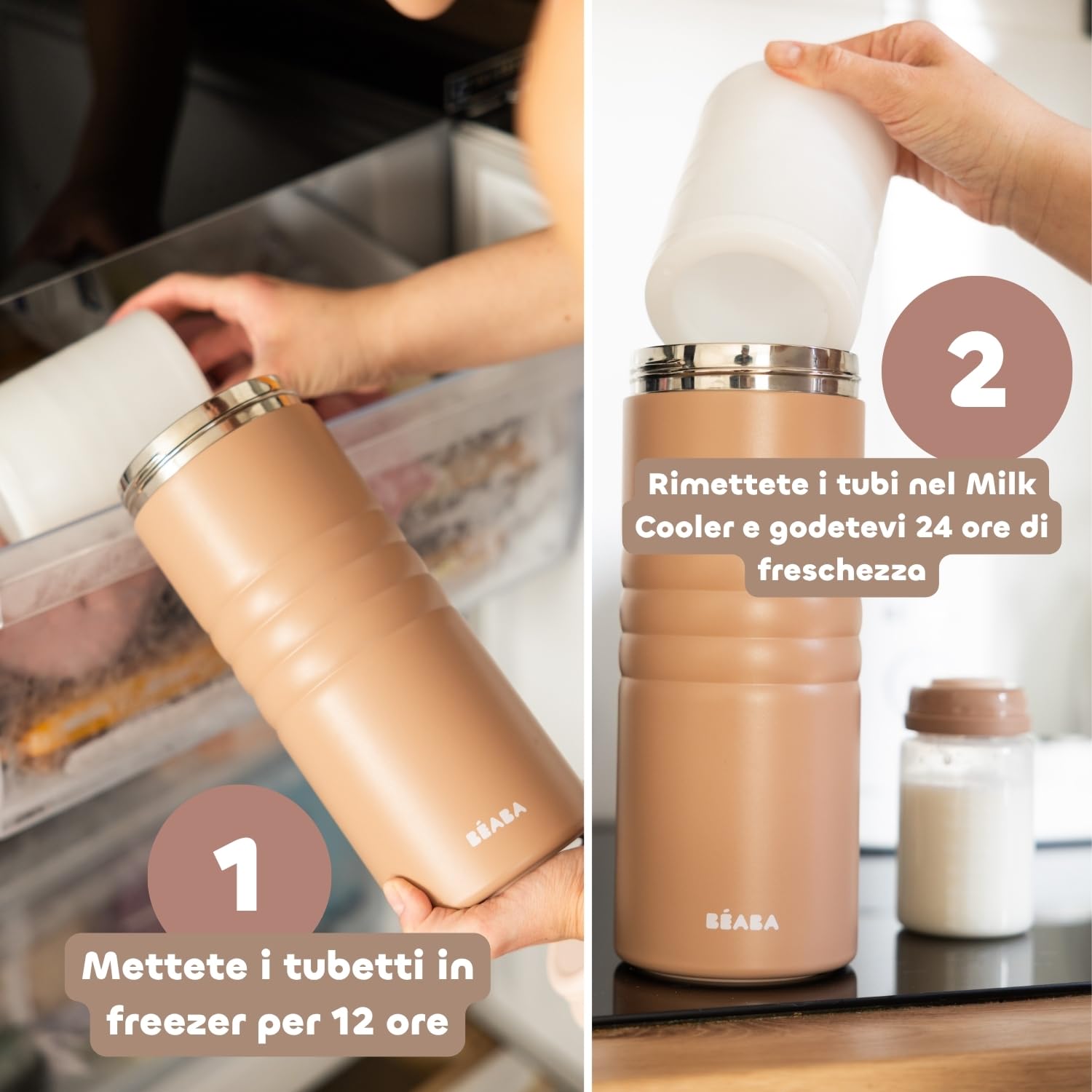 BÉABA, Refrigeratore Nomade Latte Materno,Conservazione 24h Senza Elettricità,Borsa Frigo Inox Doppia Parete, Tubi Refrigeranti 360°,Trasporto Conservazione Allattamento, 480 ml,Milk Cooler,Pralinato