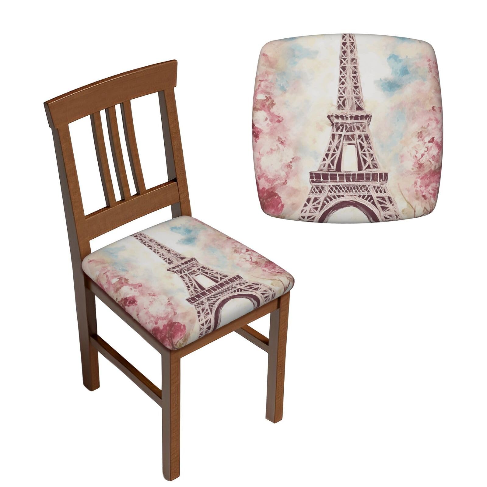 NONHAI 6PCS Dining Chair Seat Covers Set Beautiful Eiffel Tower Paris Stretch Removable Chairs Covers Washable Seat Cushion Slipcovers Protector for Dining Room Kitchen Chairs