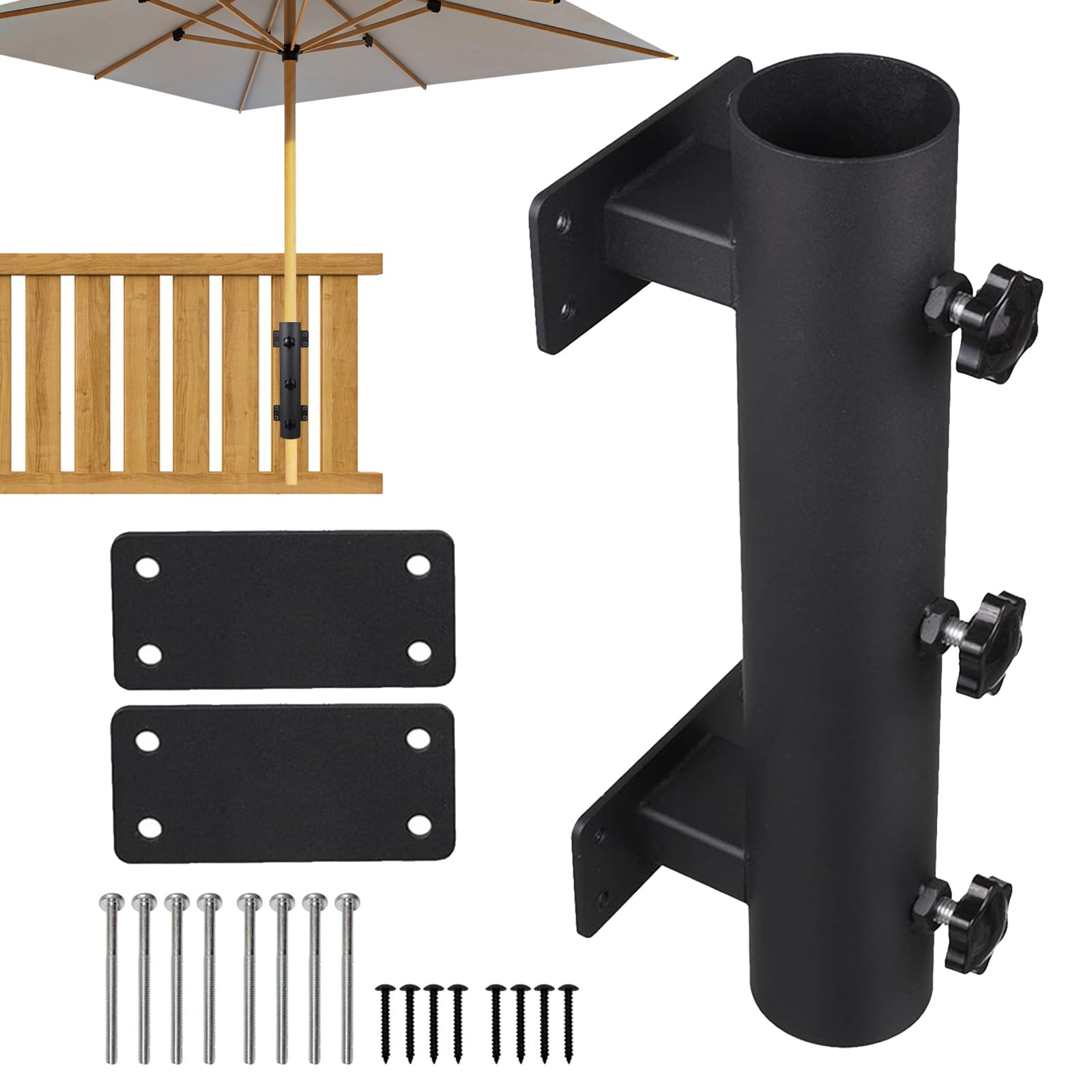 Soporte para sombrilla con abrazadera ajustable y resistente para asegurar postes de 23 a 38 mm