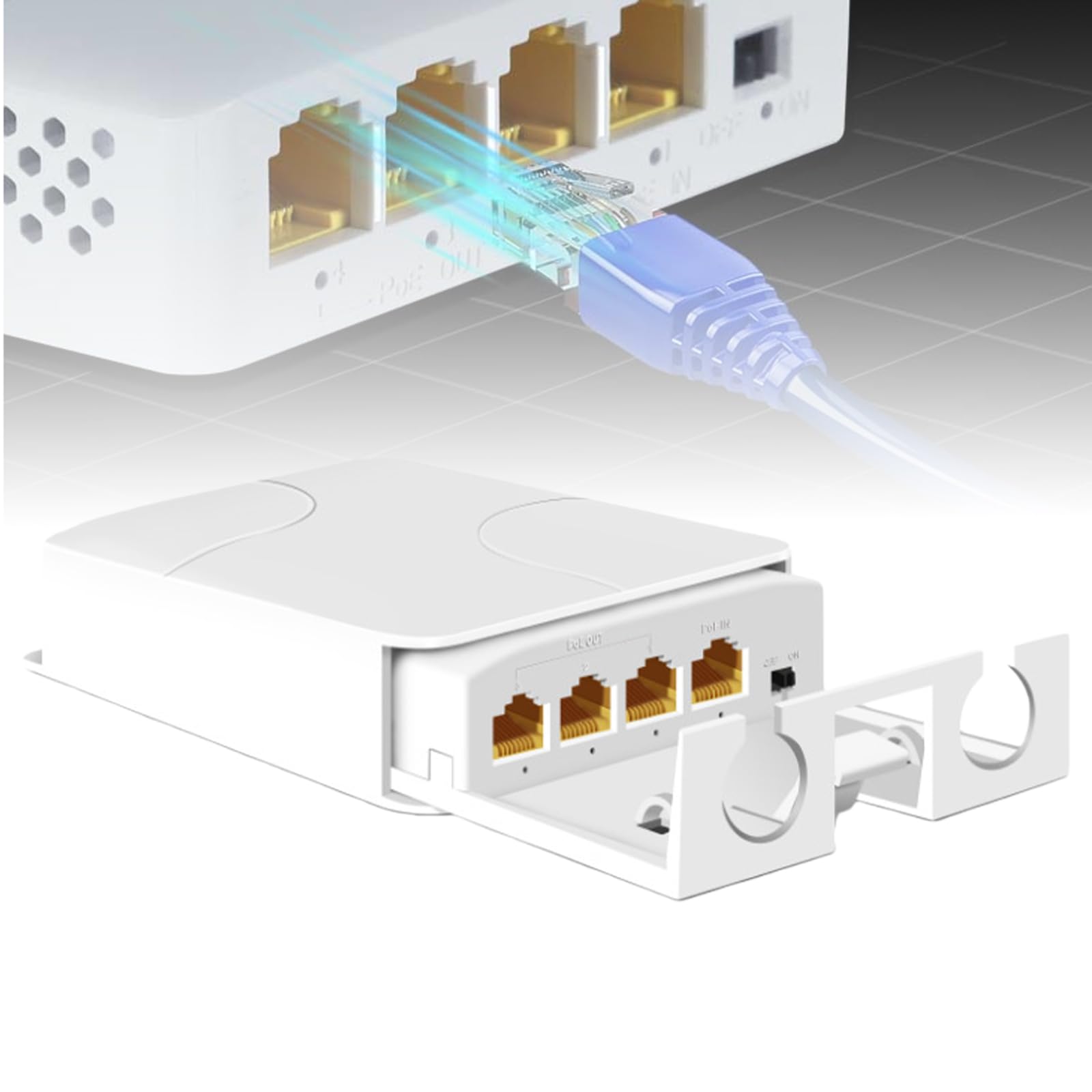 Gigabit PoE Extender, Outdoor 4 porte PoE Switch, 1000Mbps Distanza di trasmissione 100m, 1PoE in 3PoE Out Extender IEEE 802.3 af/at Ripetitore PoE per iniettore PoE e telecamera di sicurezza, Plug