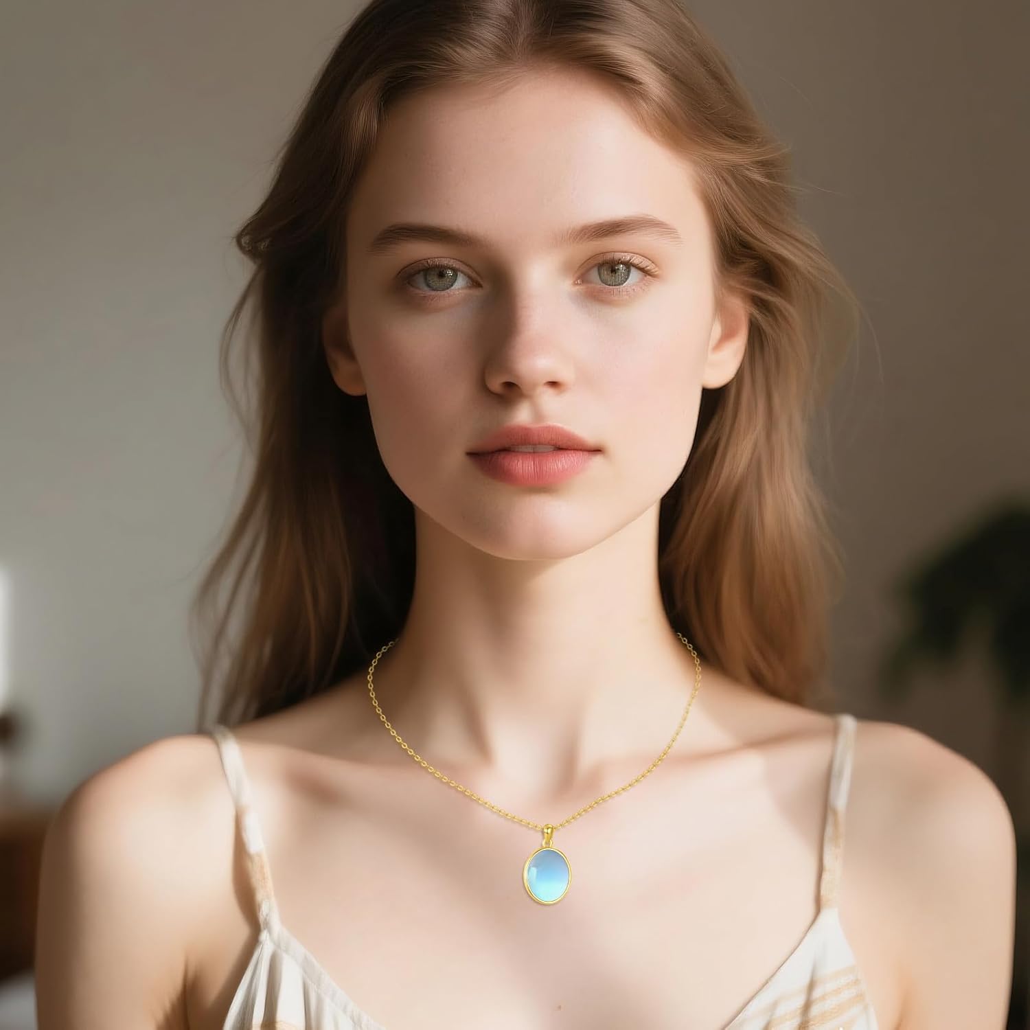 18kt Gold Over 925 Sterling Silver Jade/Onyx/Moonstone Pendant Necklace 18k Gold Plated Jewelry For Women Mother Gifts