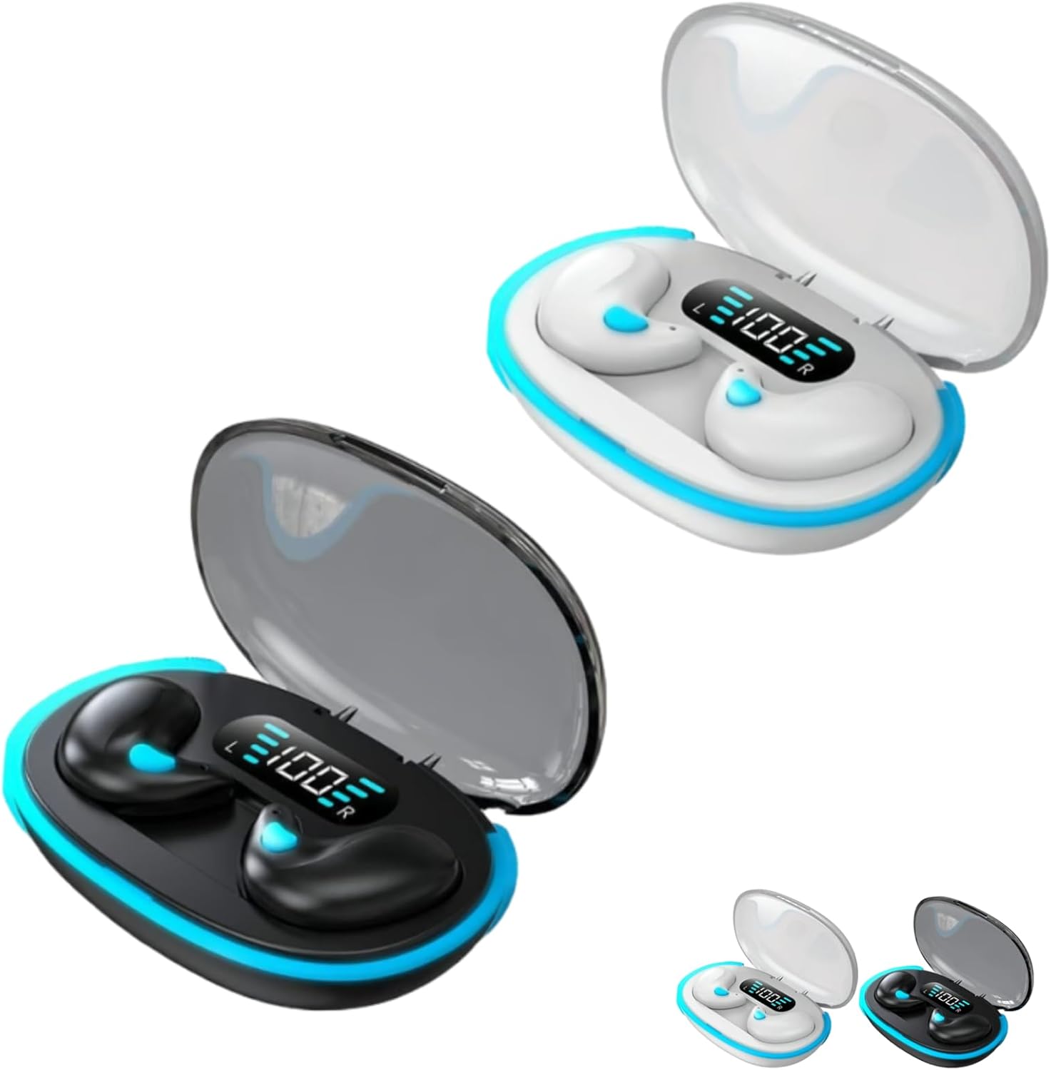 Benledning Sleep Bluetooth Earbuds, Sleep Earbuds for Side Sleepers, Noise Cancelling Earbuds for Sleep, Micro Sleep Earbuds, Sleep Earbuds Wireless Bluetooth,Bluetooth 5.4,LED Display (Black+White)