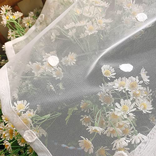 Cortinas semitransparentes ligeras con hilo de bordar delicado para ventanas cortas 5