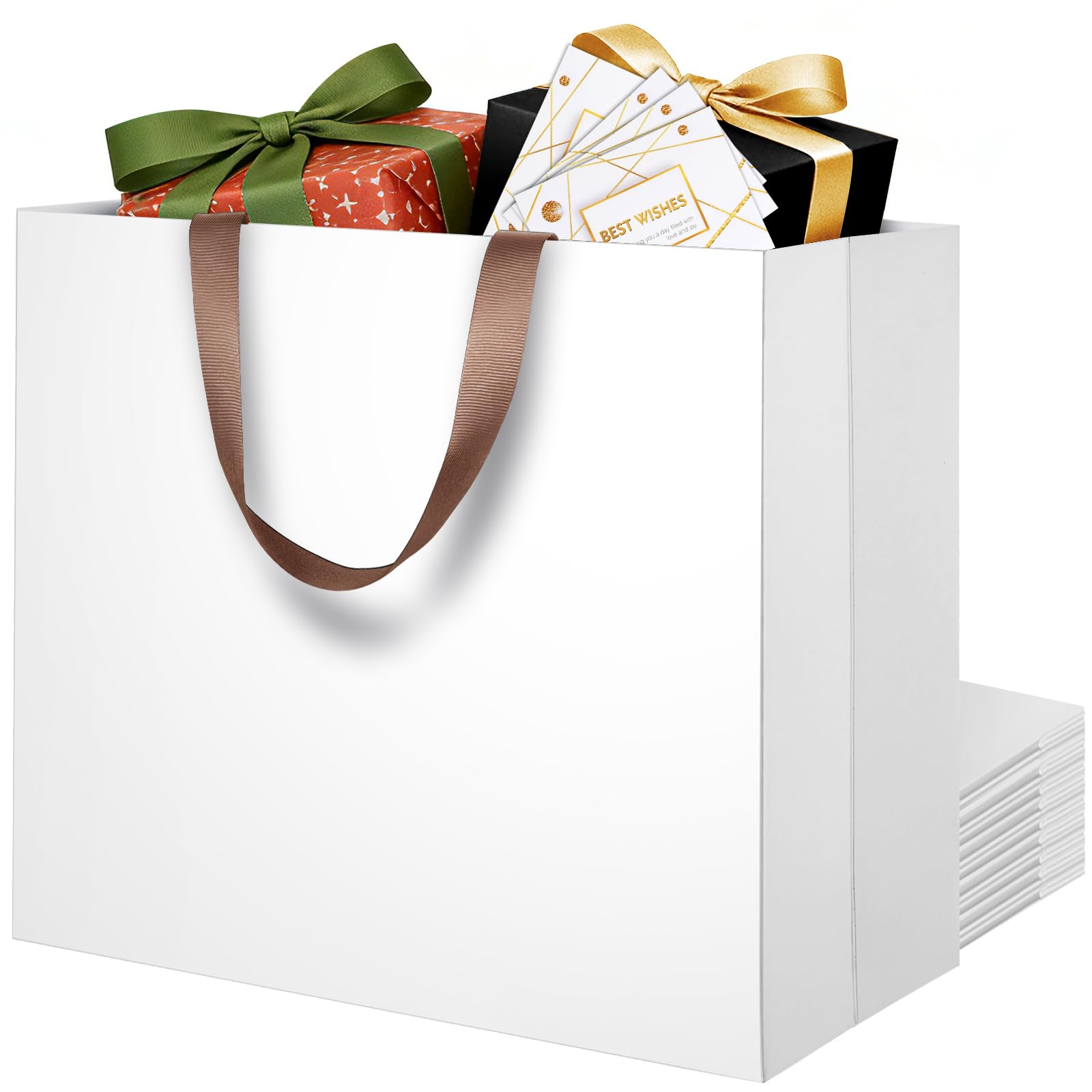 LVNRIDS 10 Pack Extra Large Gift Bags White, Luxury XL Gift Bag with Handle 43 x 13 x 32 cm, Extra Large Gift Bags with Cards for Small Business Wedding Birthday Party Christmas Presents Mall