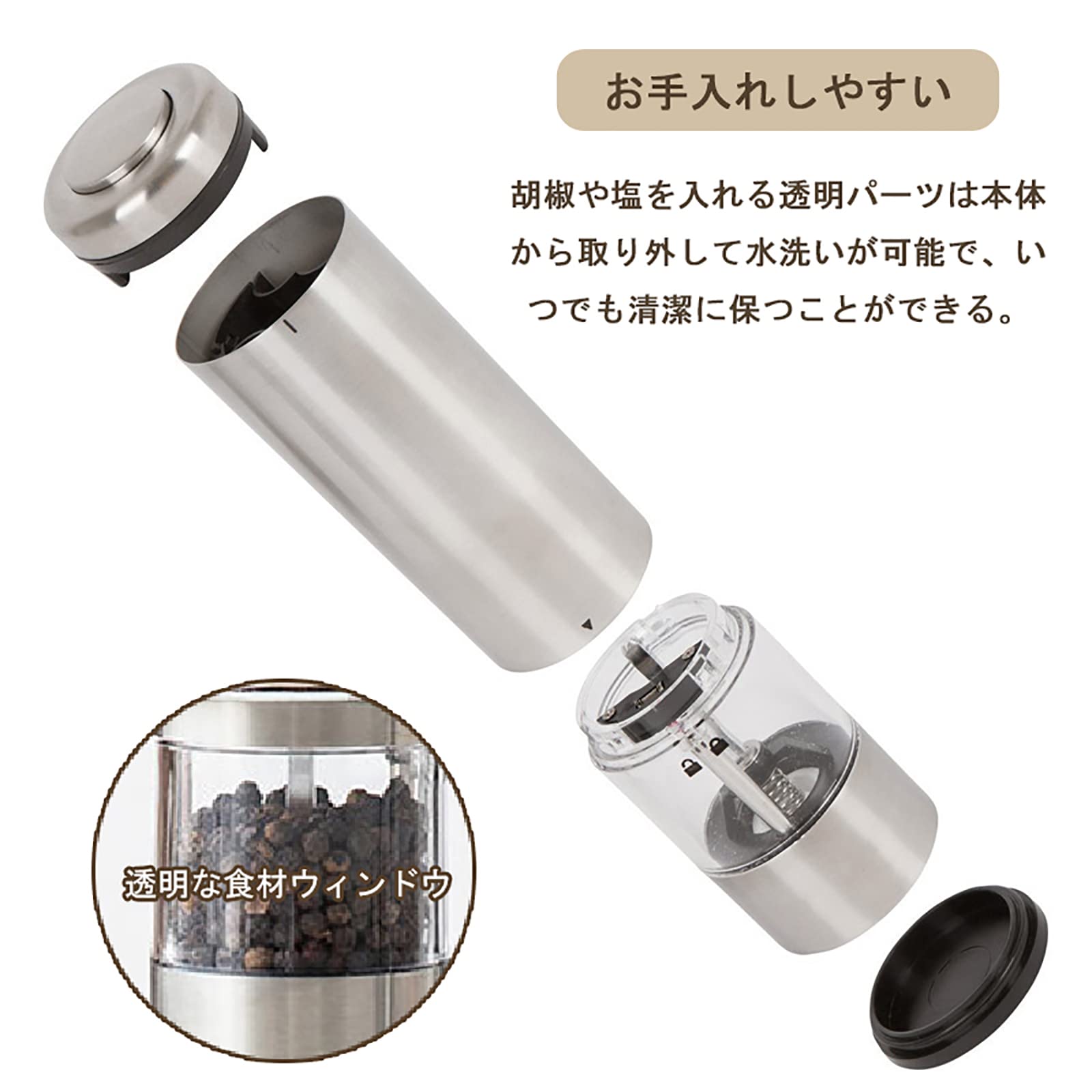 Amazon｜電動ペッパーミル 2本セット 電動ミルスタンド付き ステンレス