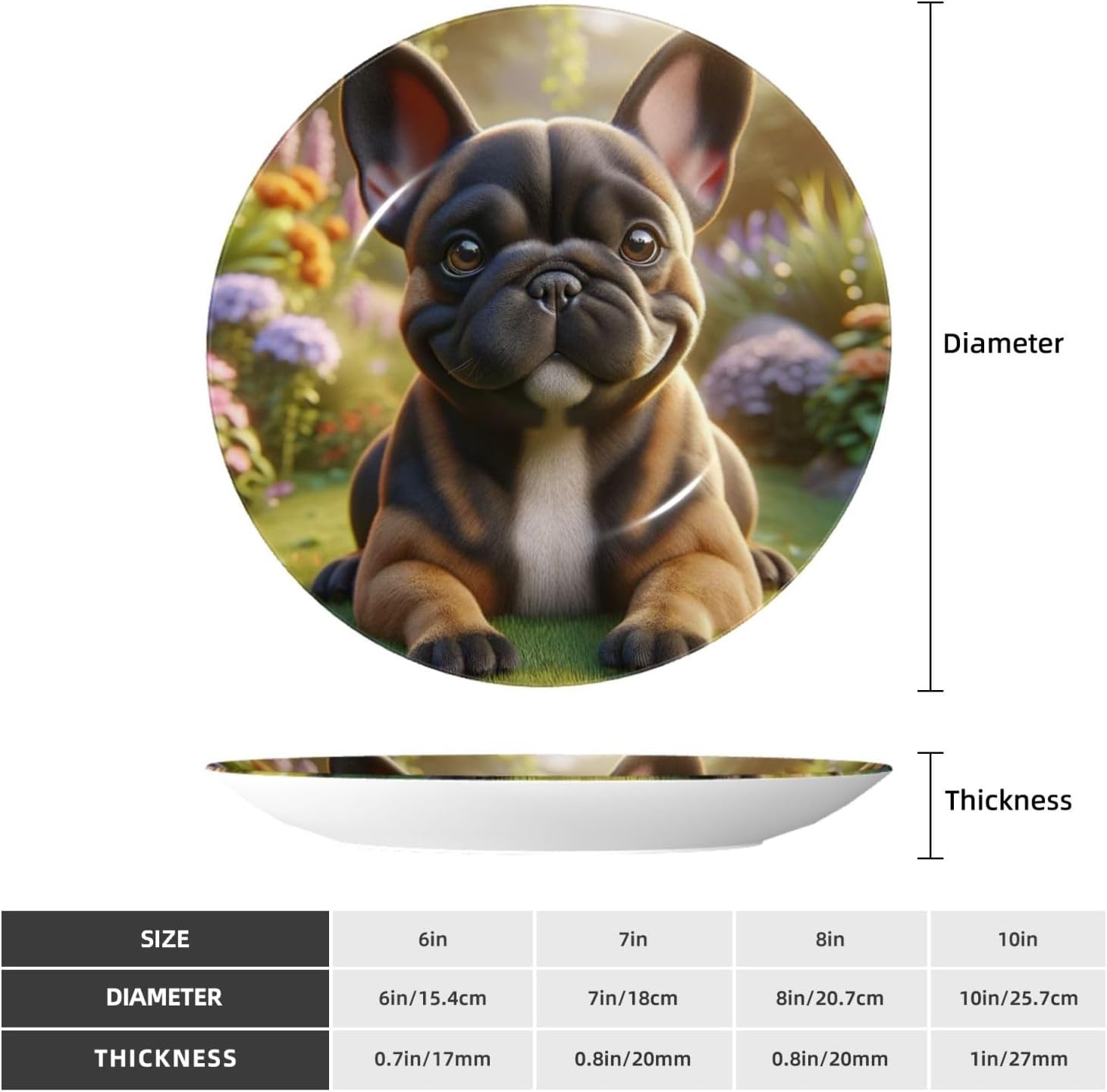 French-Bulldog-Grasslands-Flower 10 Inch Decorative Plate With Stand, Elegant Display Wall Plate For Home Decor