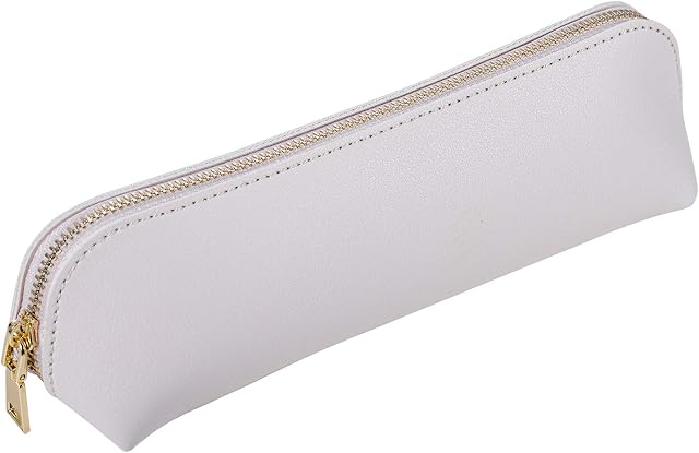 Pencil Bag Pen Case Stationery Bag Cosmetic Bag, PU Leather Small Pencil Pouch Students Stationery Pouch Zipper Bag for School Girls Teens Adults (Off-White)