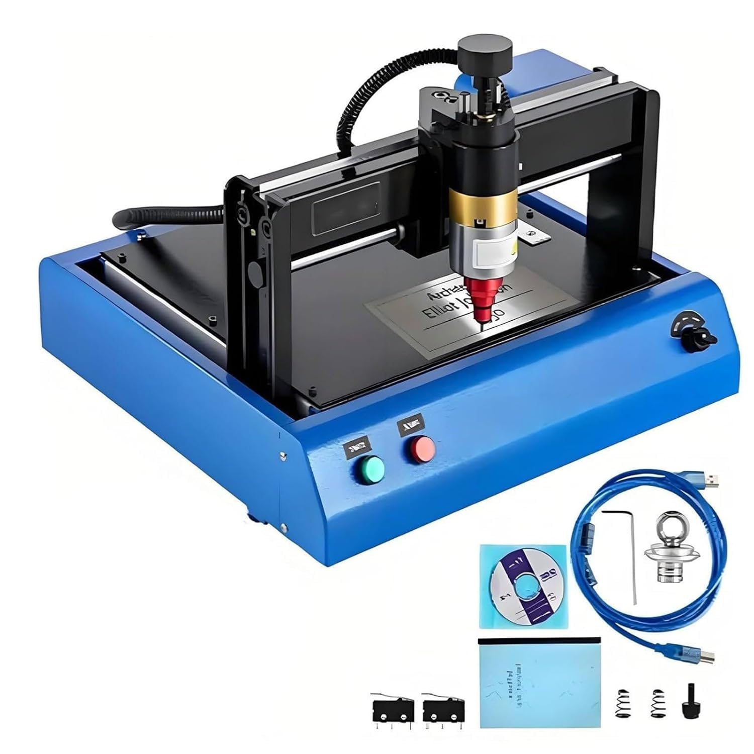Máquina de grabado de metal de 400 W, máquina eléctrica de marcado de metal, dispositivo grabador de placa de identificación con disco flash USB para marcar letreros de metal y acero