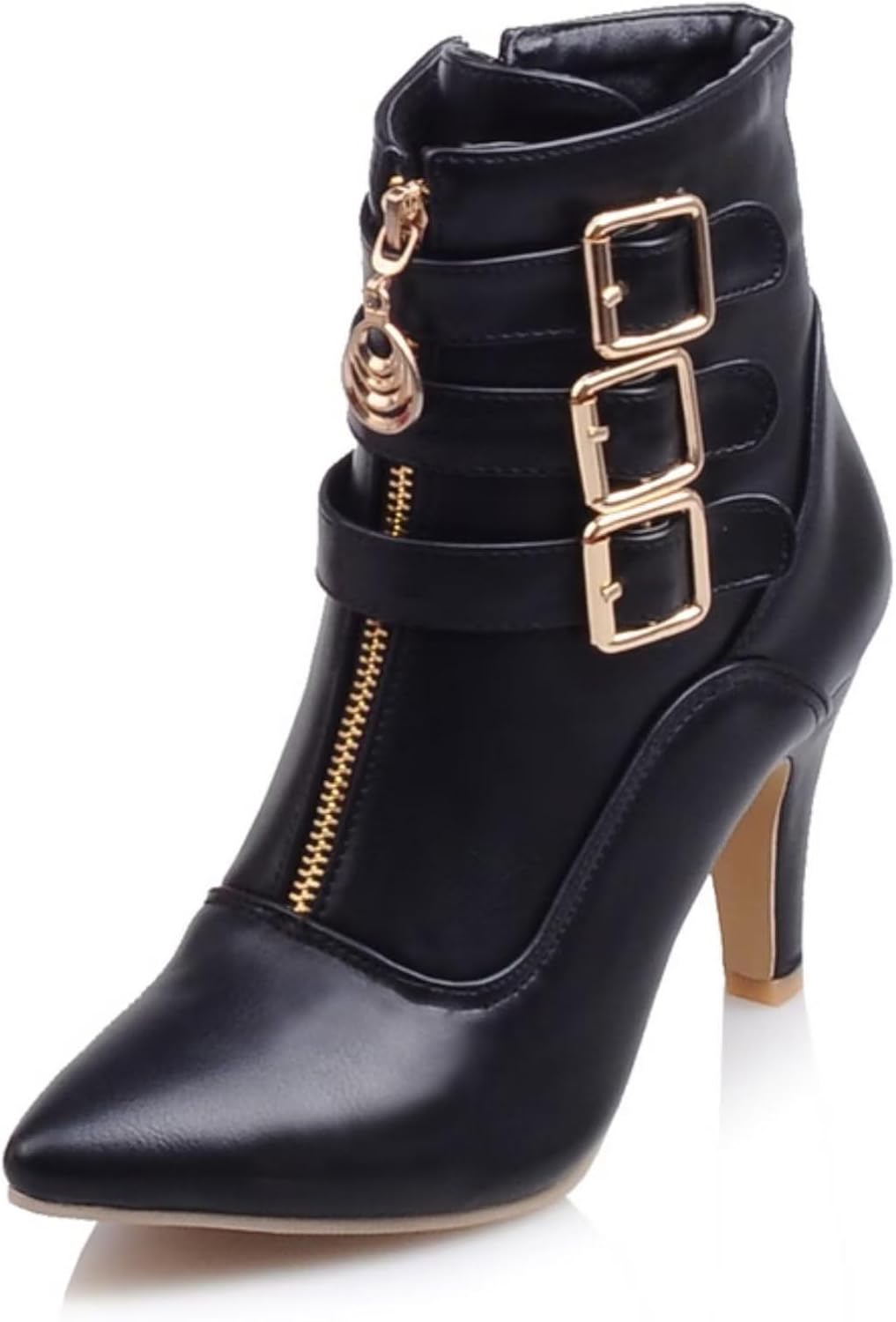 MEOTINA Gold High Heels for Women Kitten Heel Pointed Toe Short Womens Booties Buckle High Heeled Ankle Metallic Shoes