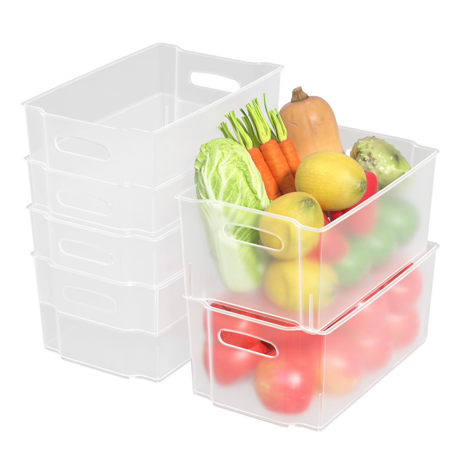 Uumitty Clear Plastic Stackable Storage Containers For Fridge, Small Freezer Bin Organiser, 6 Packs, Transparent