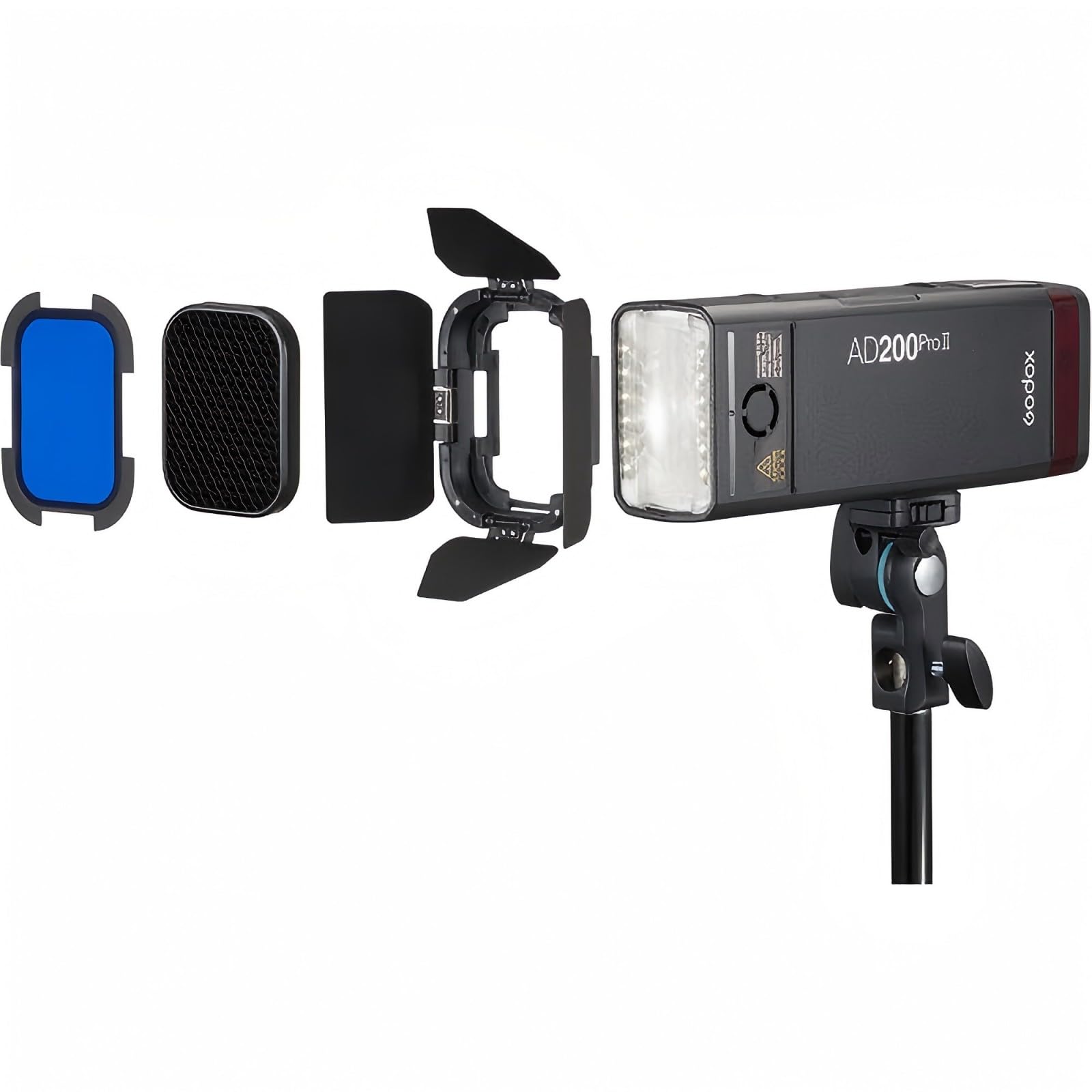 GODOX BD-07 II Barndoor Kit für GODOX AD200 Pro II Outdoor Blitz, Mit abnehmbarem Honeycomb-Gitter und 4 Farbfiltern