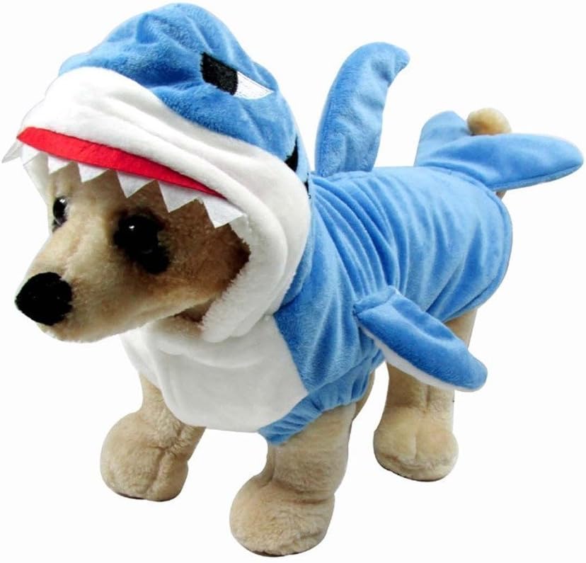 Funny Dog Cat Shark Costumes, Pet Halloween Christmas Cosplay Dress, Large Pet Shark Costume, Animal Fleece Hoodie Warm Outfits Clothes (XXXL Size)