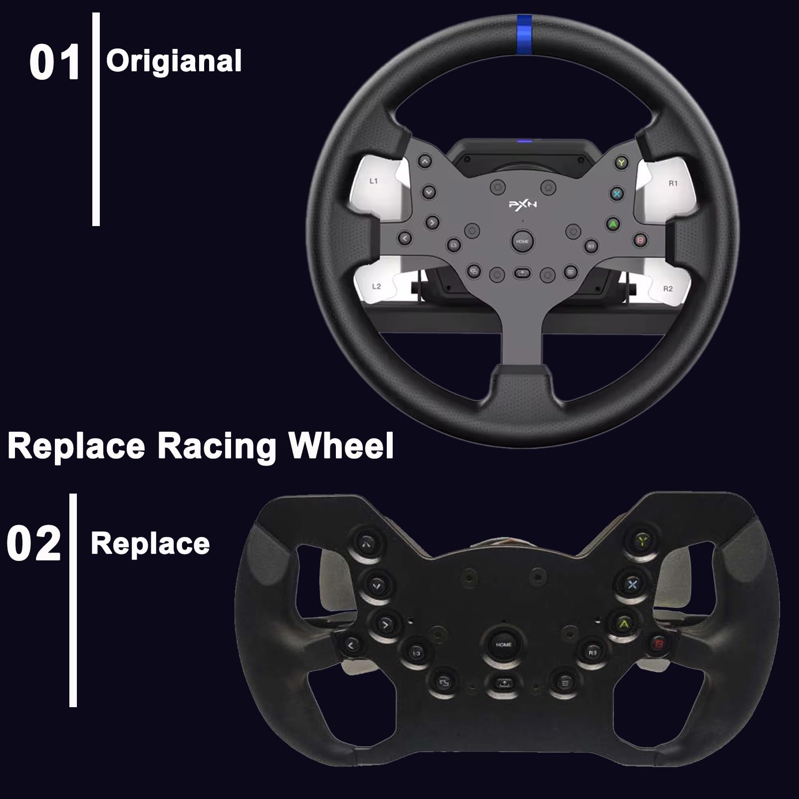 Ruota Formula F1, leggera e non distruttiva, ricambio per volante PXN V99 integro; Forza feedback fori preforati per PXN V99