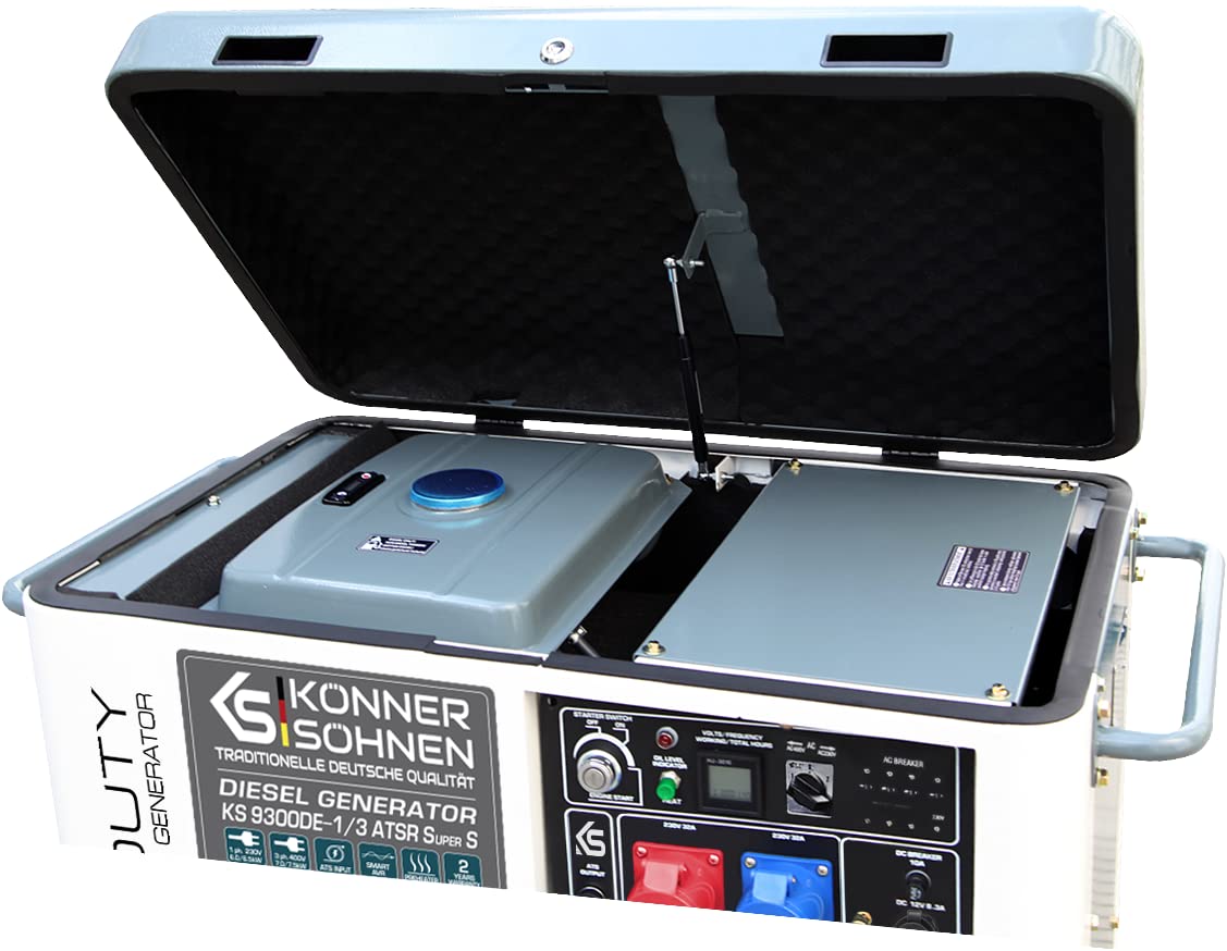 Könner & Söhnen KS 9300DE-1/3 ATSR Super S generador diésel, 7500 (400 V)/6500 (230 V), generador diésel con arranque eléctrico, precalentador, alimentación de emergencia