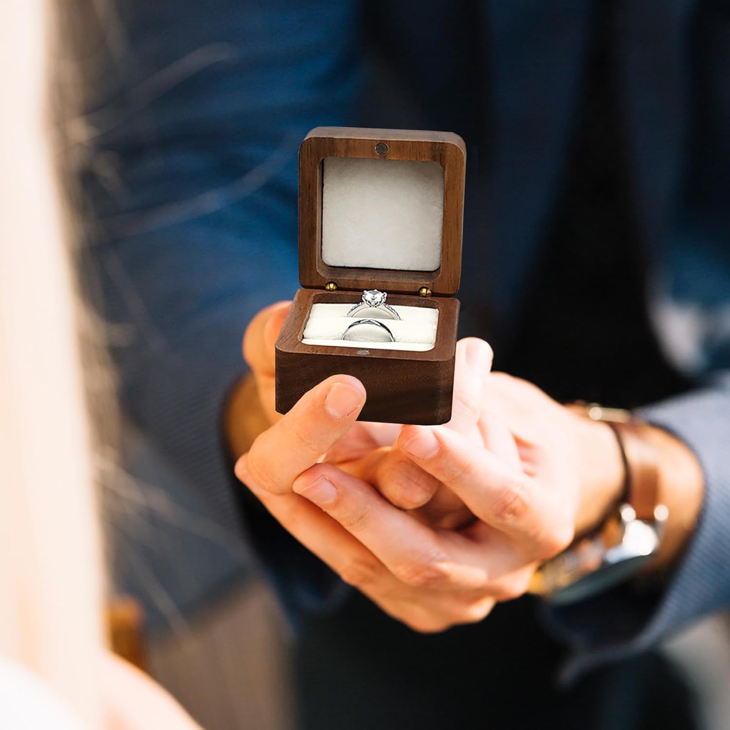 Custom Engraved Ring Box, Personalized Wooden Ring Box with Name/Date/Design for Proposal Wedding Engagement (Heart) - Image 7