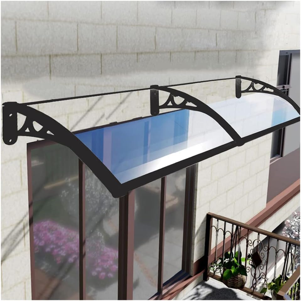 Toldo Curvo Mejorado, toldo para Ventana, toldo, Cubierta de protección de policarbonato, Soporte de aleación de Aluminio, toldos para Techo (Transparente 80X60CM)