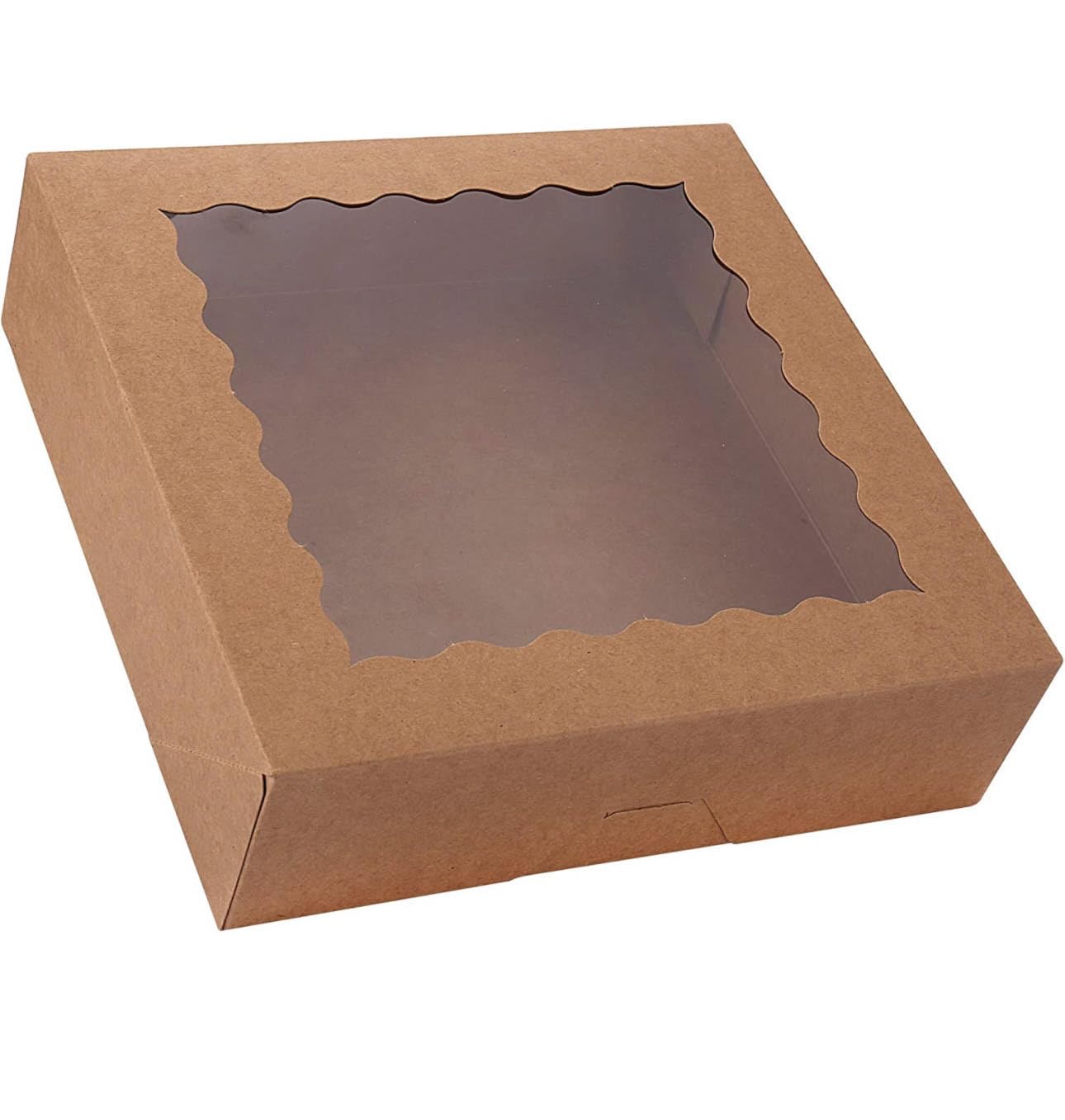 Kraft Color Pie Boxes with Window, (12 Pack) 9 x 9 x 2.5 Bakery Boxes Cookie Boxes, Treat Boxes for Pies, Pastries, Donuts and Muffins