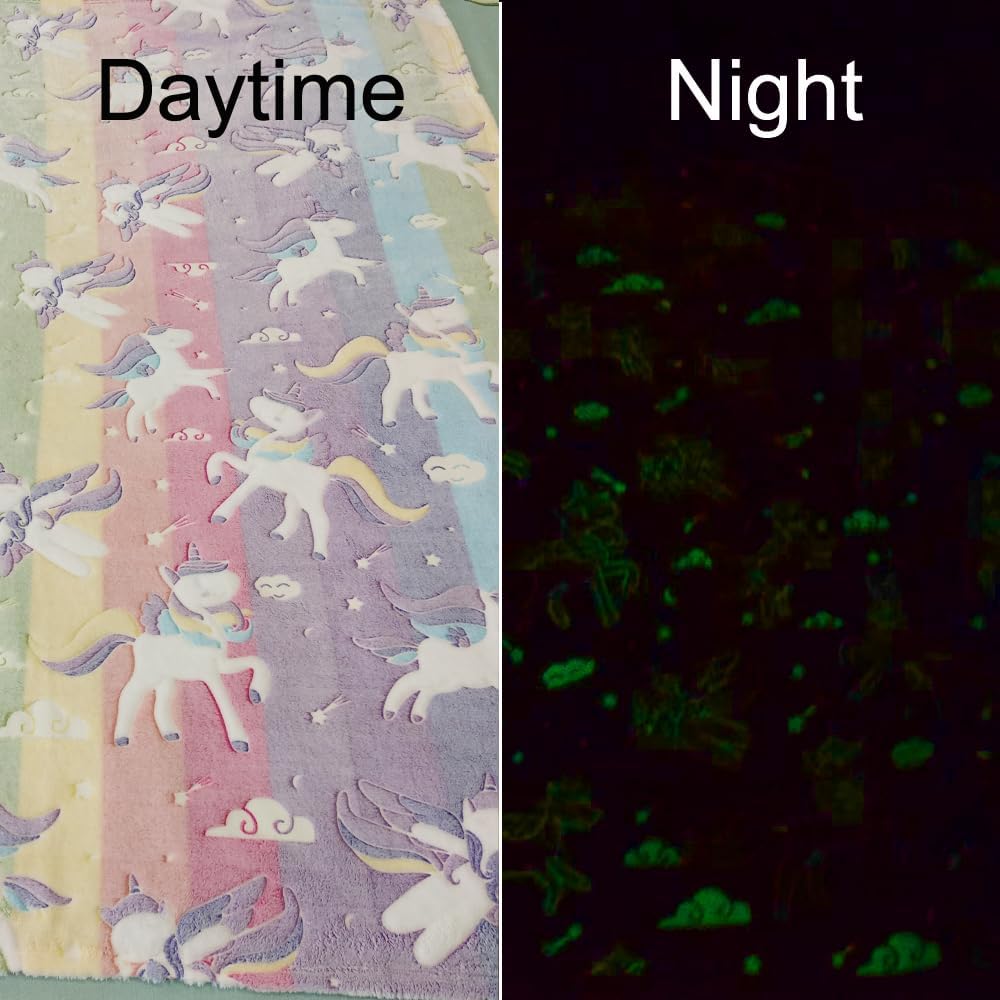 Lighted Throw Blanket Glow in The Dark, Fleece Blanket for Kids, Fluorescent Luminous Quilt Dear Pattern, 50 x 60 inches, All Seasons Cozy Fuzzy, and Plush