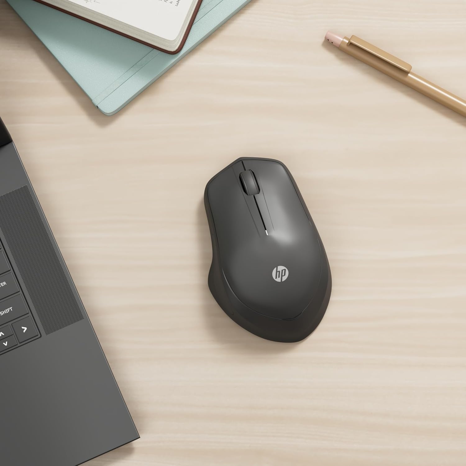HP - PC Souris Silent 280 M sans Fil, Technologie LED Bleue, réduction du Bruit jusqu'à 90%, 3 Boutons et Roulette de Glissement, Design Ergonomique, récepteur Nano Inclus, Design Moderne, Bleu