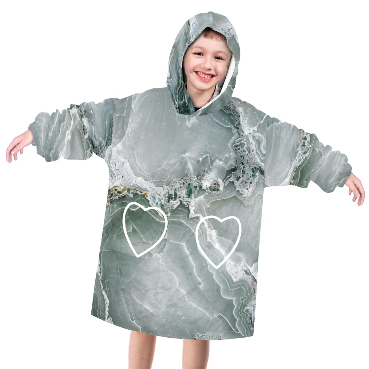 Pardick Wearable Blanket Hoodie for Kids, Indigo Marble Fleece Sweatshirt Blanket Oversized Blanket Sweatshirt with Pocket Flannel Warm Hooded Blanket 6-10 Year Old Girl Boy Gift, One Size