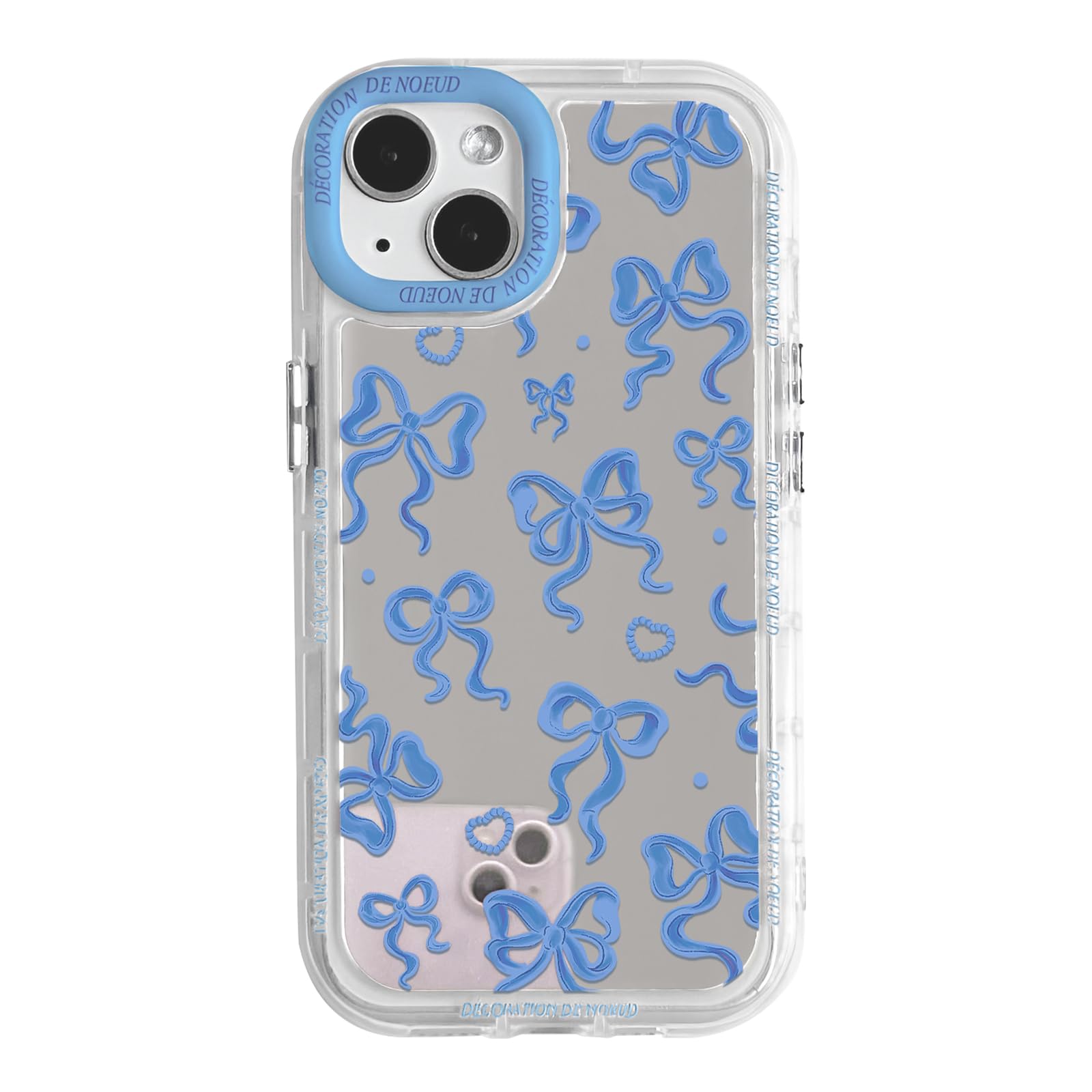 NITITOP Compatible with iPhone 14 Case Cute Mirror Bow Love Heart Pattern for Women Girls Ribbon Design Shockproof Silver Protective Phone Cover -