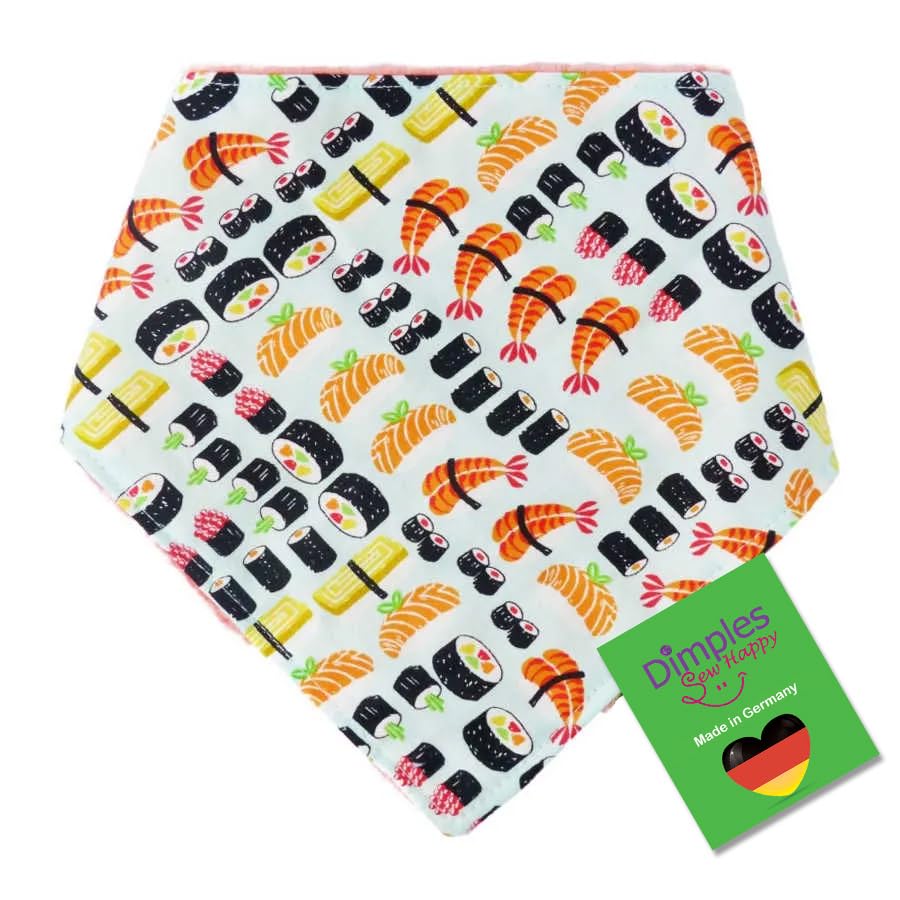 Bandana pour chien et chat au motif sushi, idéal pour les sorties et balades