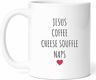 Jesus Coffee Cheese Souffle Mug - Savory Dish Cup - Culinary Funny Gift From - Tea Mugs - Fare Cups - 11 Oz Ceramic Gifts For Food Lovers, Birthday, Him, Her, Dinner Cooking Fine Dining, French