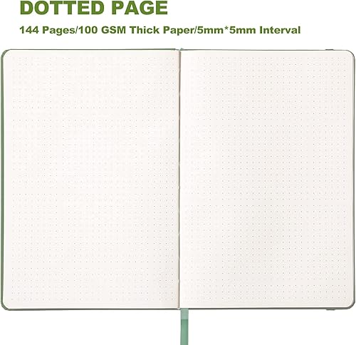Miniatura 4 de Cuaderno punteado con cuadrícula de puntos con 144 hojas 84 x 57 pulgadas papel grueso de 100 GSM cierre elástico bolsillo interior 2 marcas de