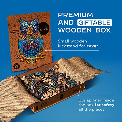 Unidragon Wooden Puzzle Jigsaw, Best Gift for Adults, Unique Shape Jigsaw Pieces Charming Owl, 9.9 х 17.1 inches, 330 Pieces, King Size - Image 5