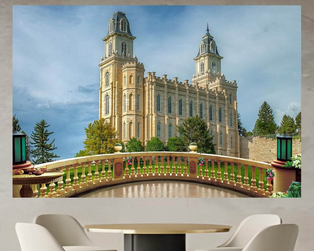 JVERF - JZZD12598 USA Temples Church Manti Utah Lawn Trees| Self-Adhesive Open Window Wall Sticker