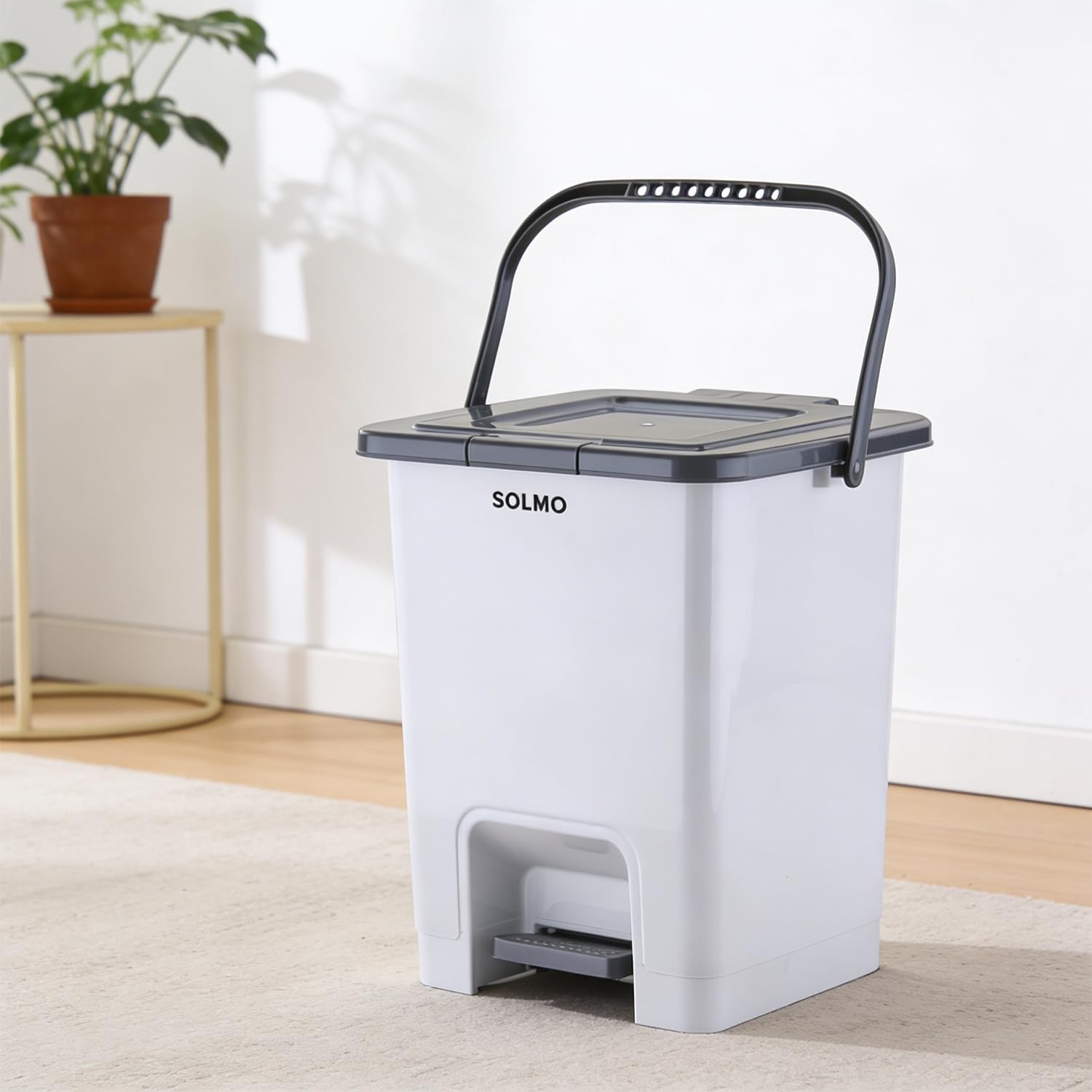 Amazon Brand - Solimo Square Pedal Dustbin (18L) | Hands-Free Trash Bin with Lid | Durable Plastic | Odor Control | Compact Design | For Kitchen, Bathroom & Office | 32.5L x 31.8B x 37.3H cm | Light Grey-image-19