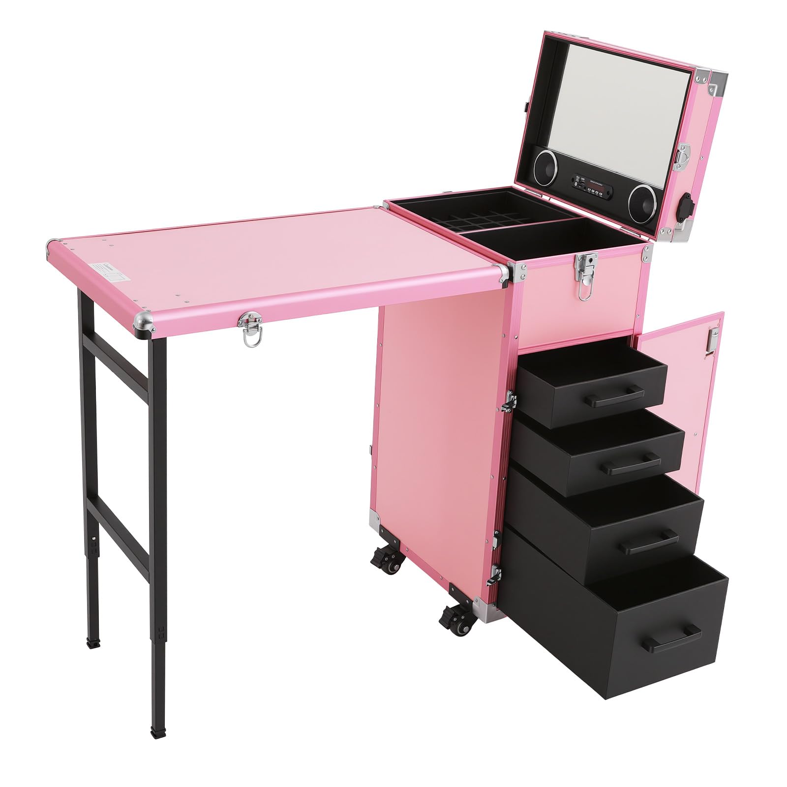 Organizer na kółkach, do manicure, na kółkach, organizer na kółkach, organizer do manicure, organizer do przechowywania kosmetyków, z blokadą na biurko i pilotem zdalnego sterowania, 4 szuflady